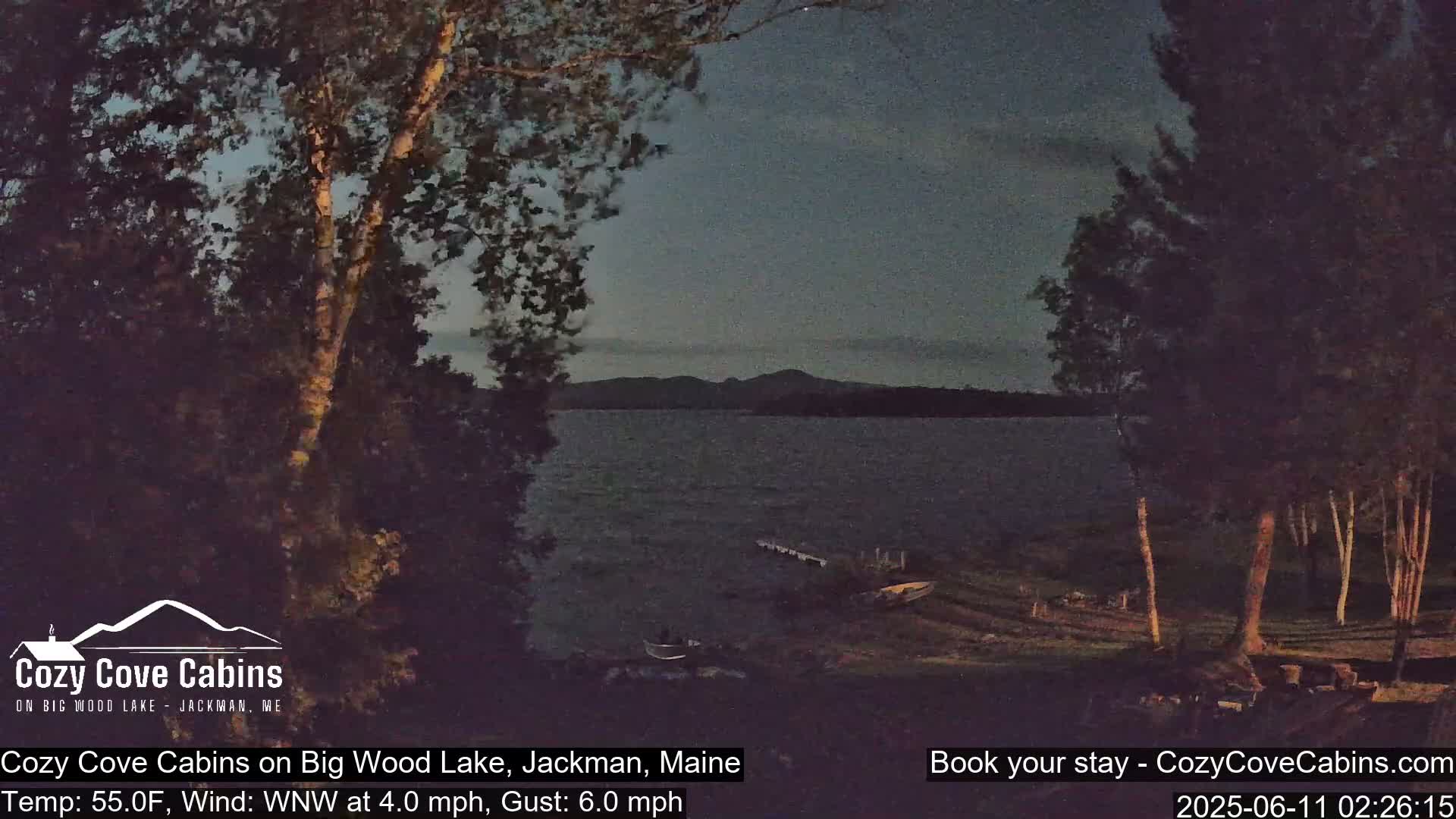 Cozy Cove Cabins, Wood Pond Live Cam - Jackman, Maine,  USA