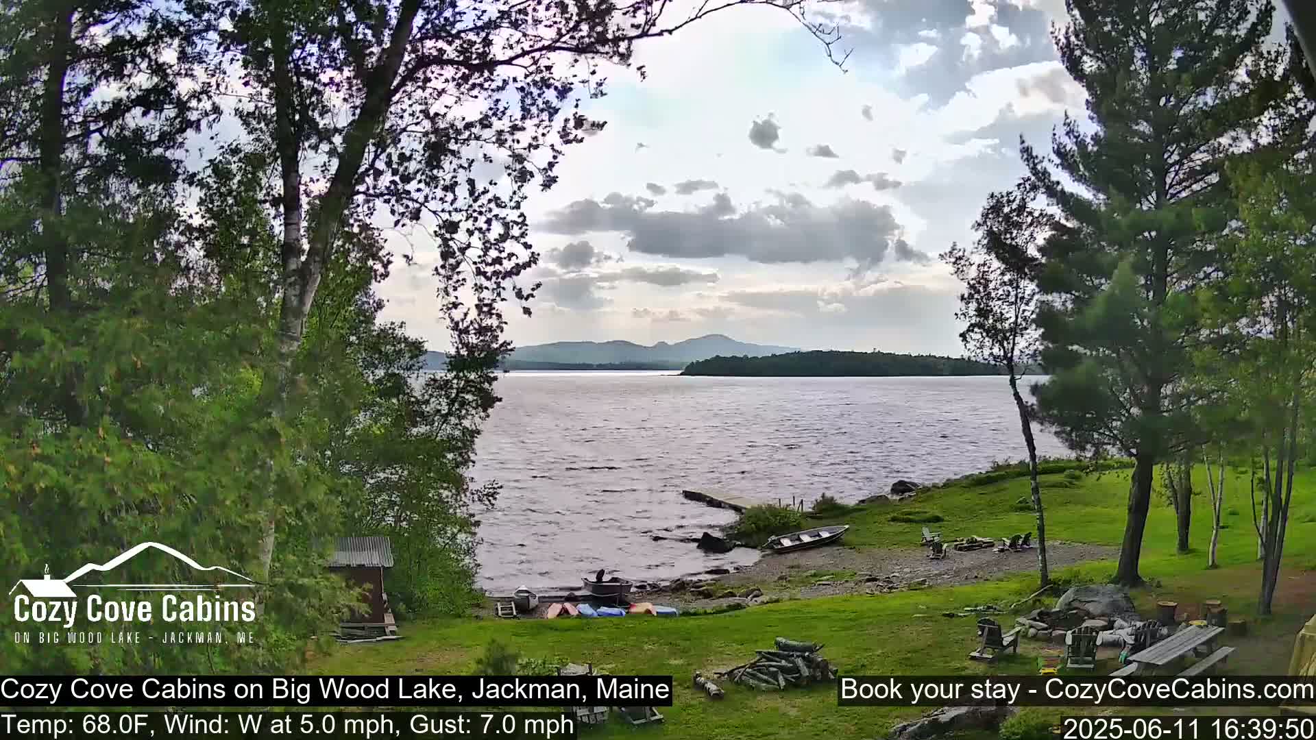 Cozy Cove Cabins, Wood Pond Live Cam - Jackman, Maine,  USA