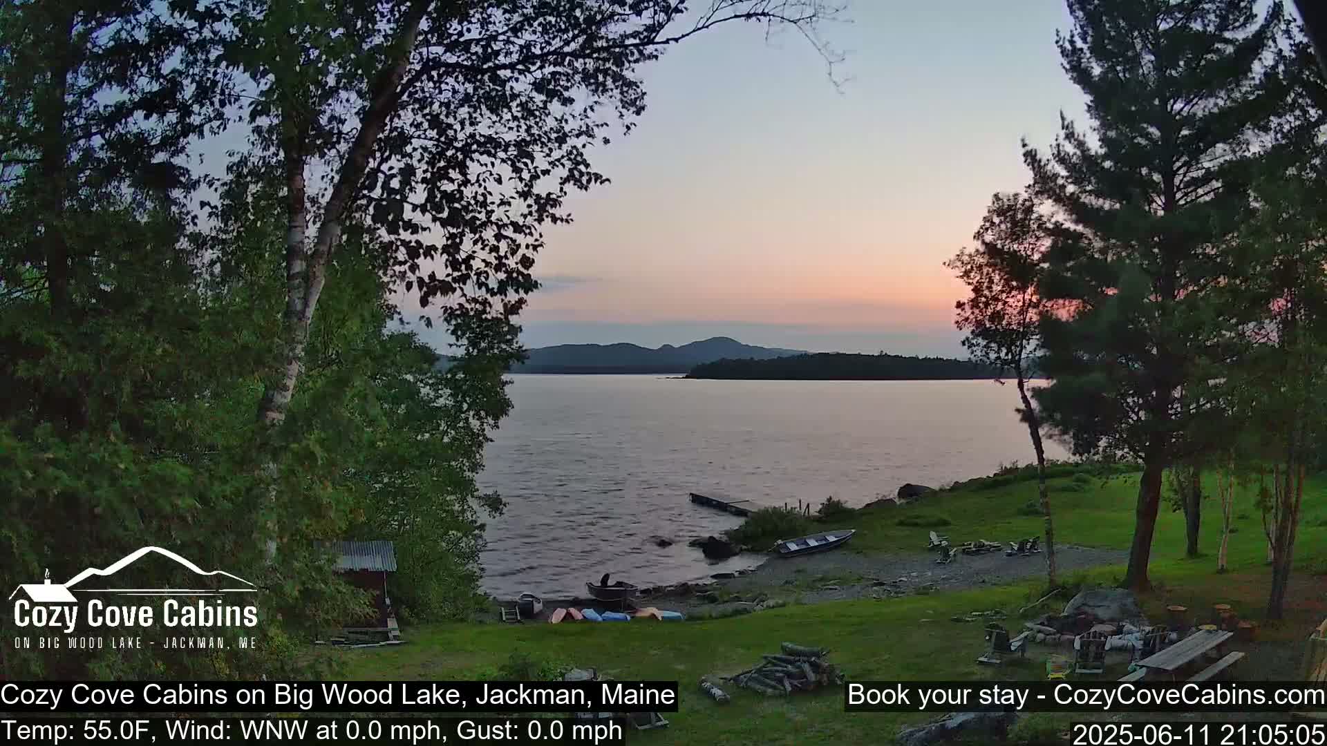 Cozy Cove Cabins, Wood Pond Live Cam - Jackman, Maine,  USA