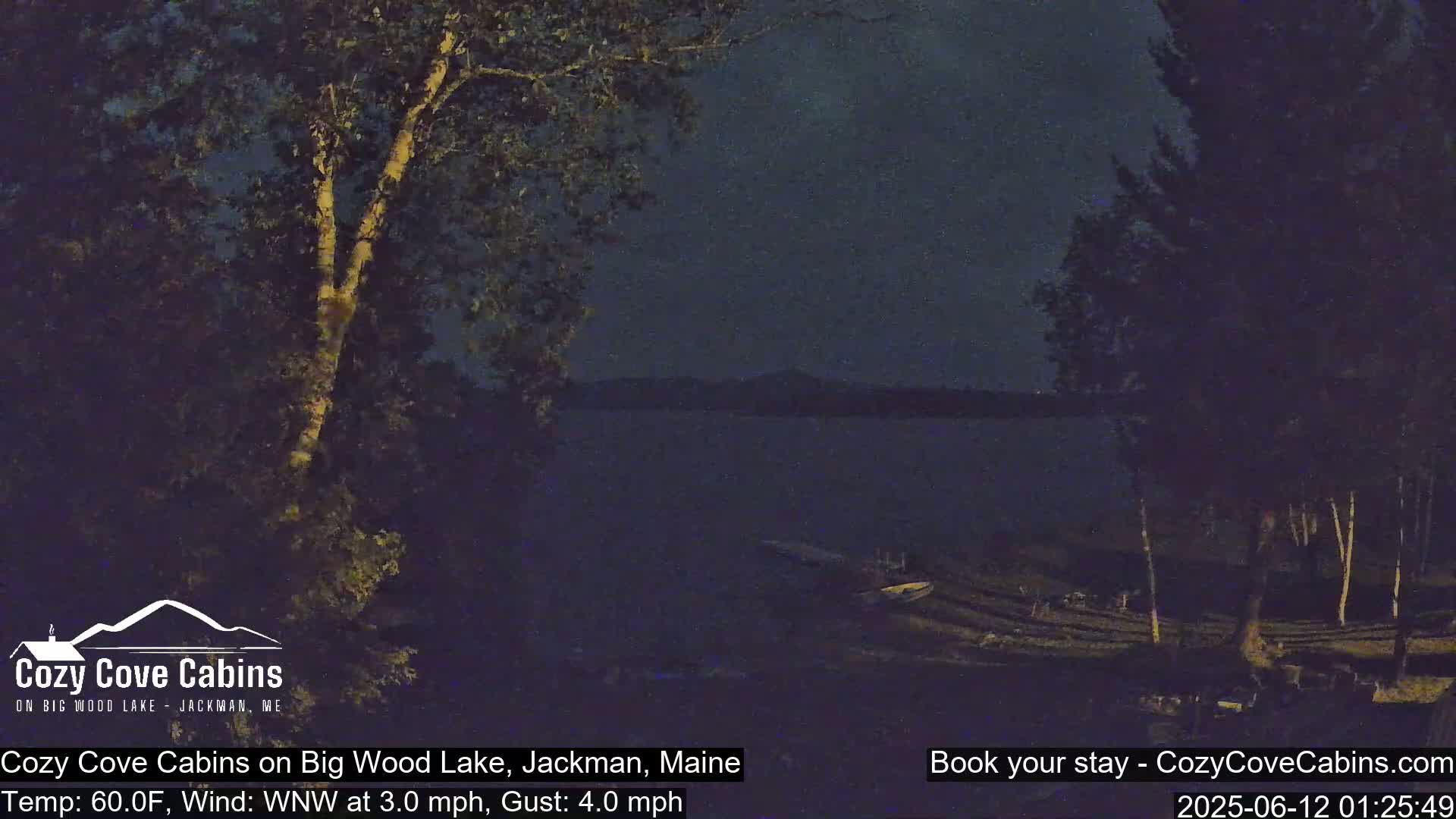 Cozy Cove Cabins, Wood Pond Live Cam - Jackman, Maine,  USA
