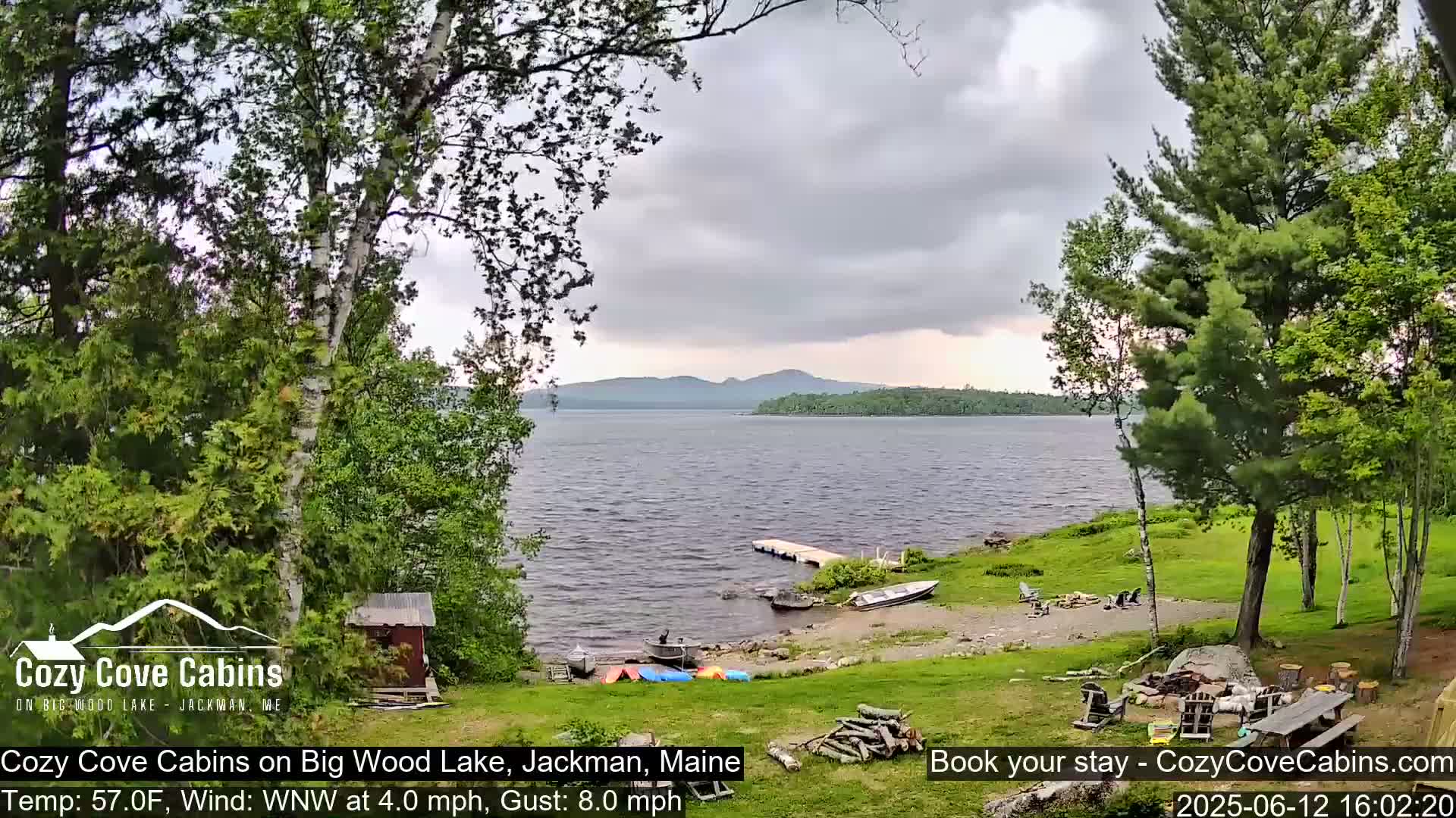 Cozy Cove Cabins, Wood Pond Live Cam - Jackman, Maine,  USA