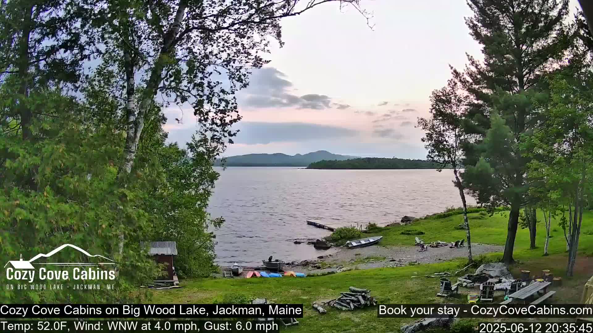 Cozy Cove Cabins, Wood Pond Live Cam - Jackman, Maine,  USA