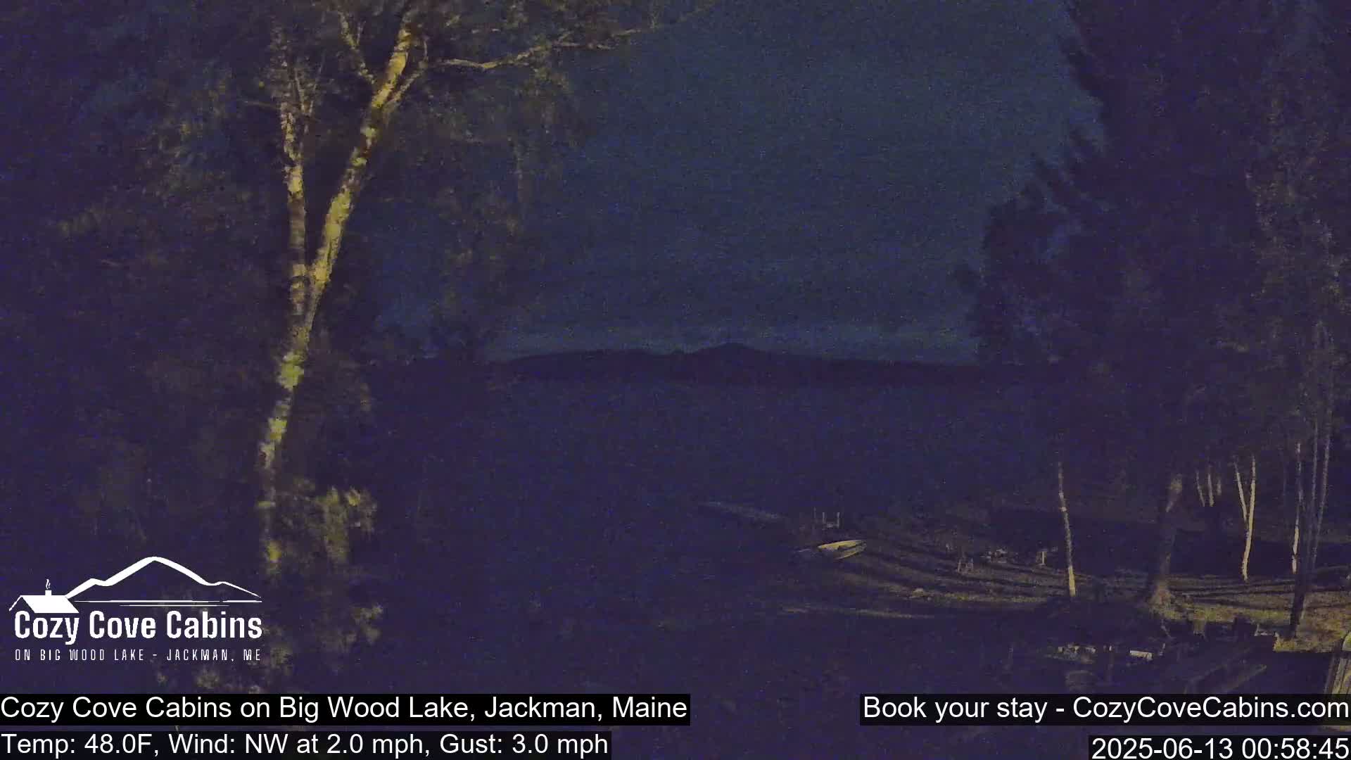 Cozy Cove Cabins, Wood Pond Live Cam - Jackman, Maine,  USA
