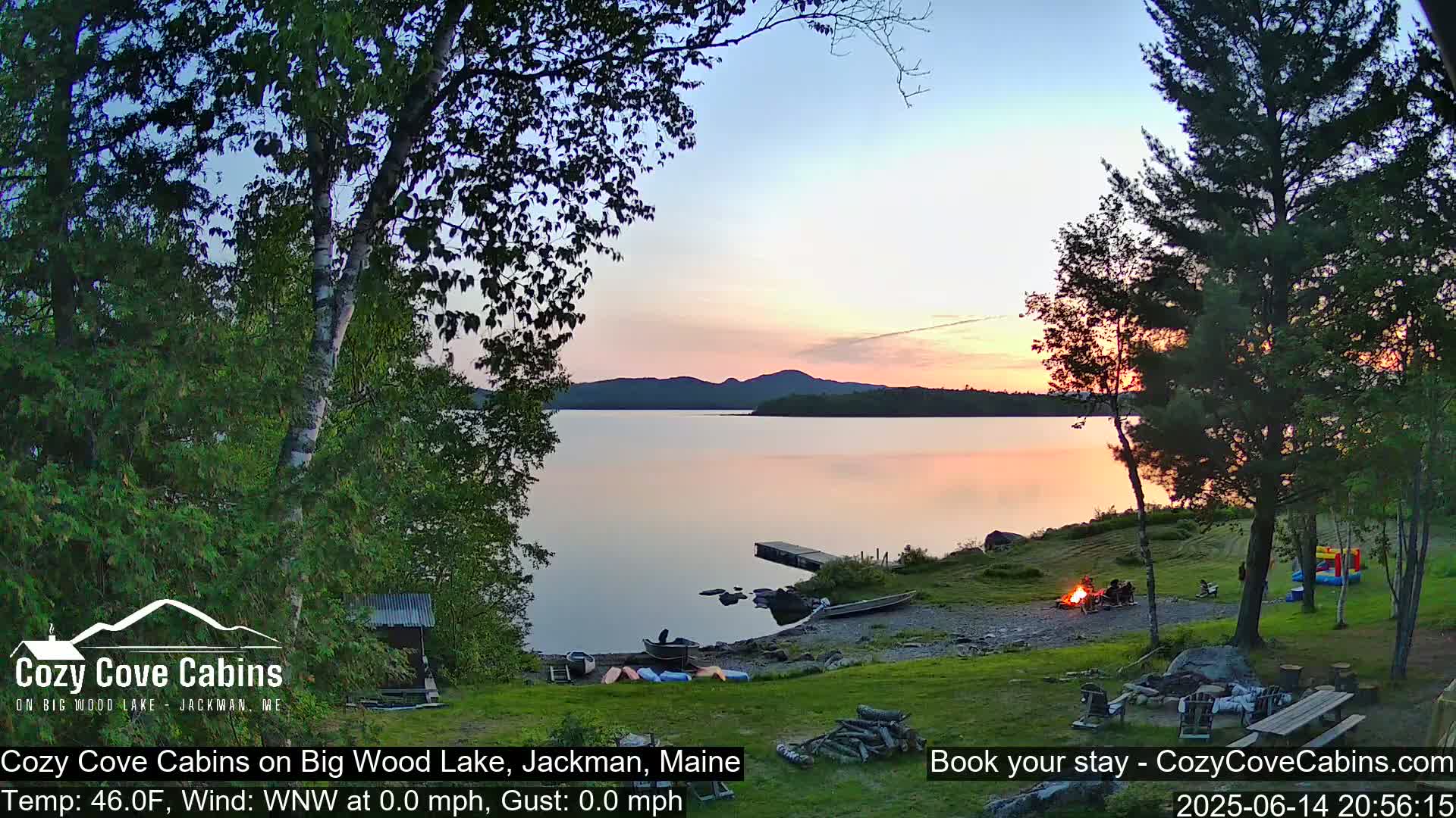 Cozy Cove Cabins, Wood Pond Live Cam - Jackman, Maine,  USA