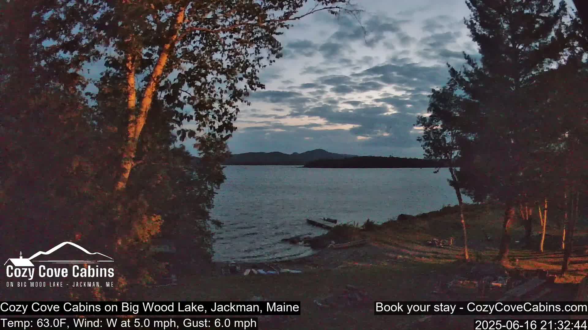 Cozy Cove Cabins, Wood Pond Live Cam - Jackman, Maine,  USA