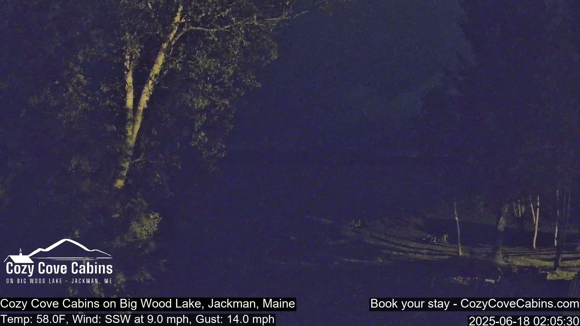Cozy Cove Cabins, Wood Pond Live Cam - Jackman, Maine,  USA