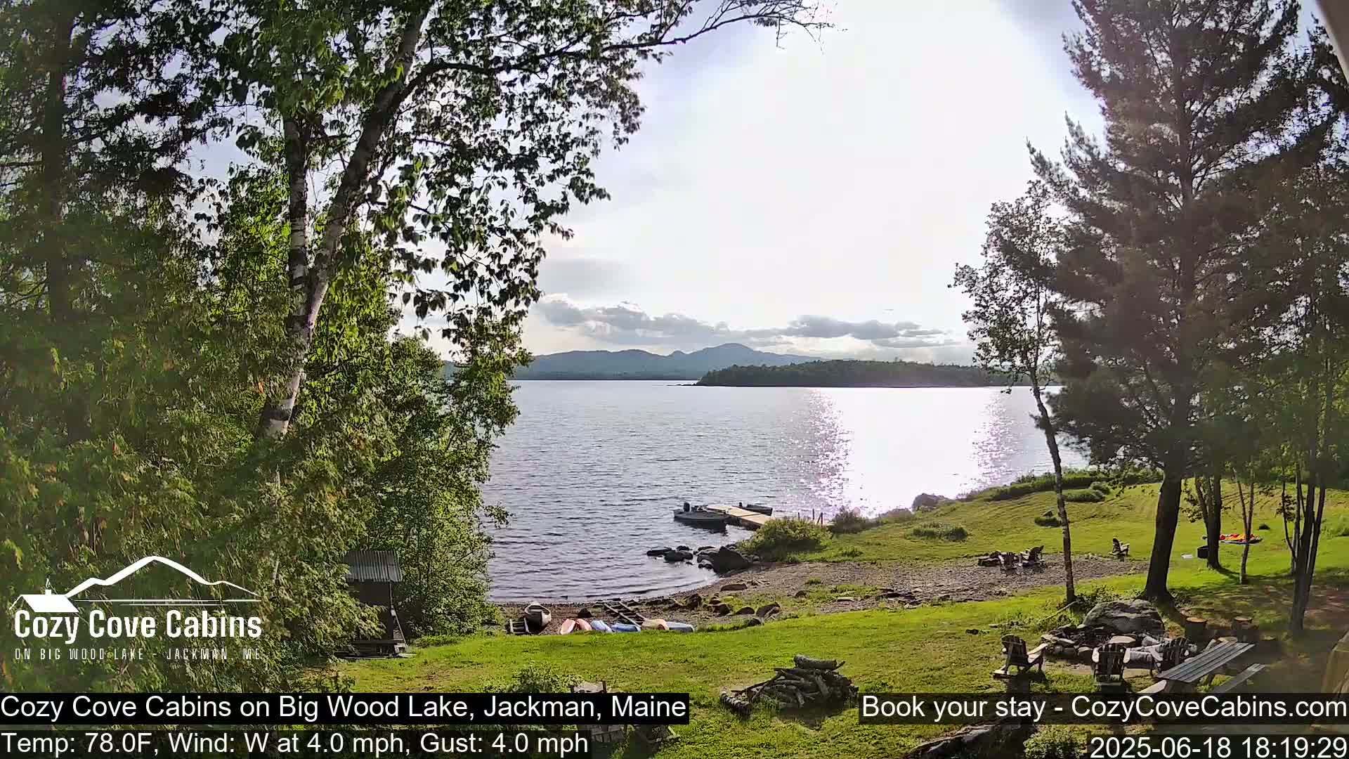 Cozy Cove Cabins, Wood Pond Live Cam - Jackman, Maine,  USA