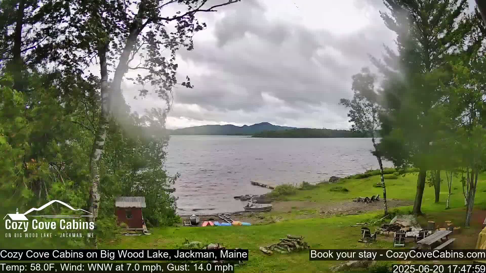 Cozy Cove Cabins, Wood Pond Live Cam - Jackman, Maine,  USA