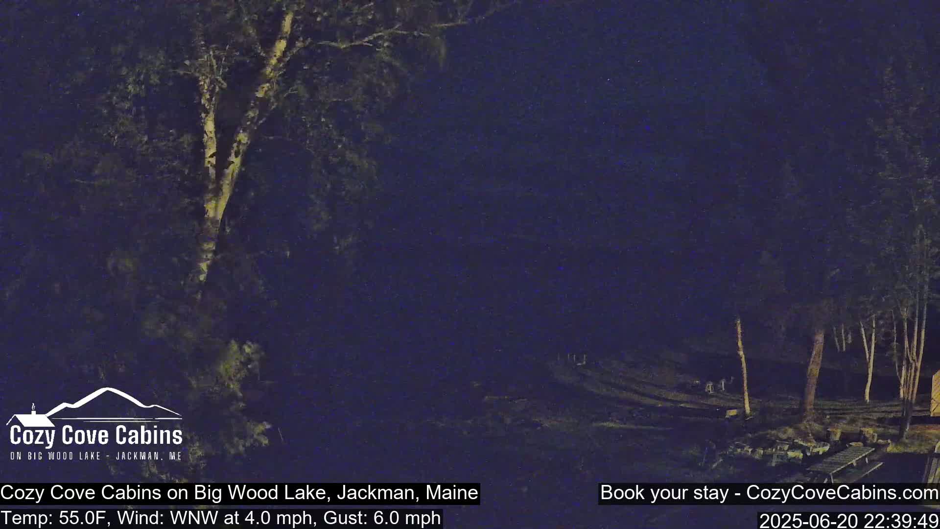Cozy Cove Cabins, Wood Pond Live Cam - Jackman, Maine,  USA