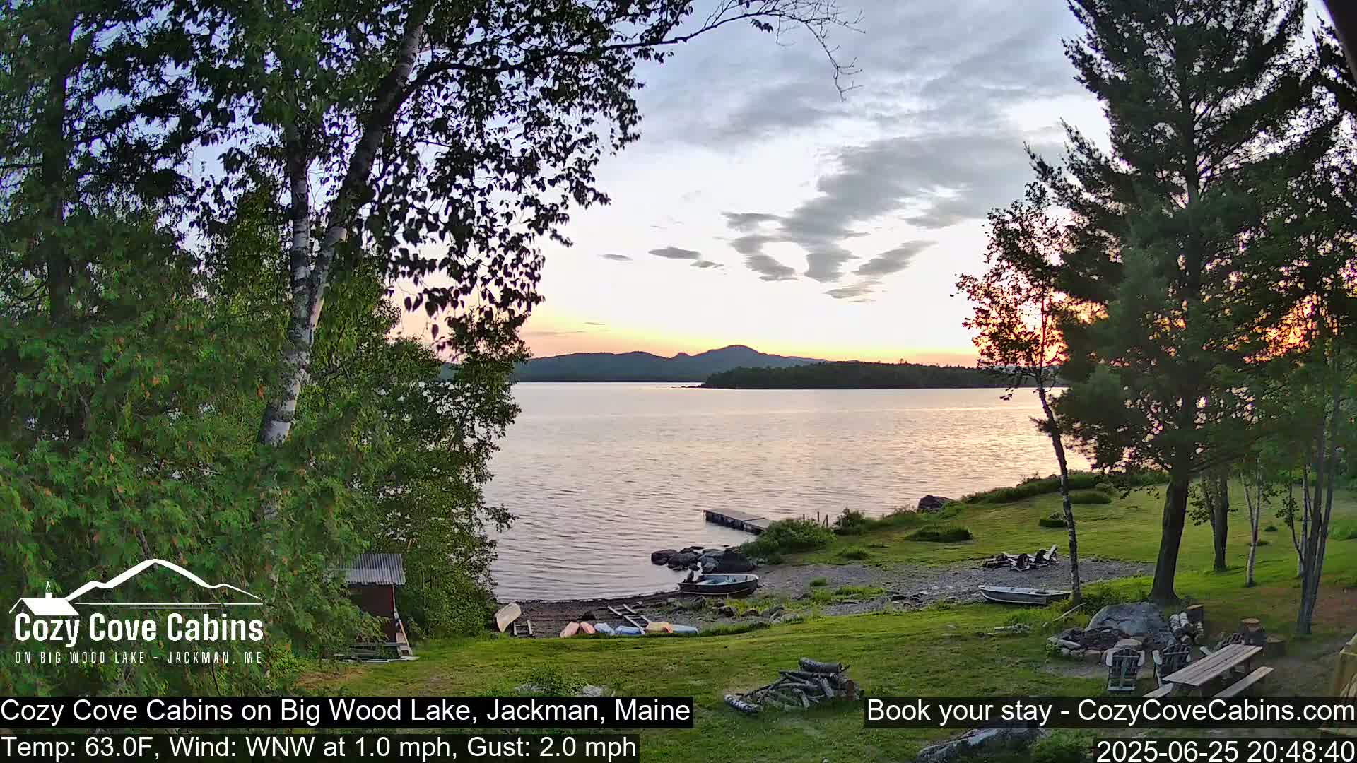 Cozy Cove Cabins, Wood Pond Live Cam - Jackman, Maine,  USA