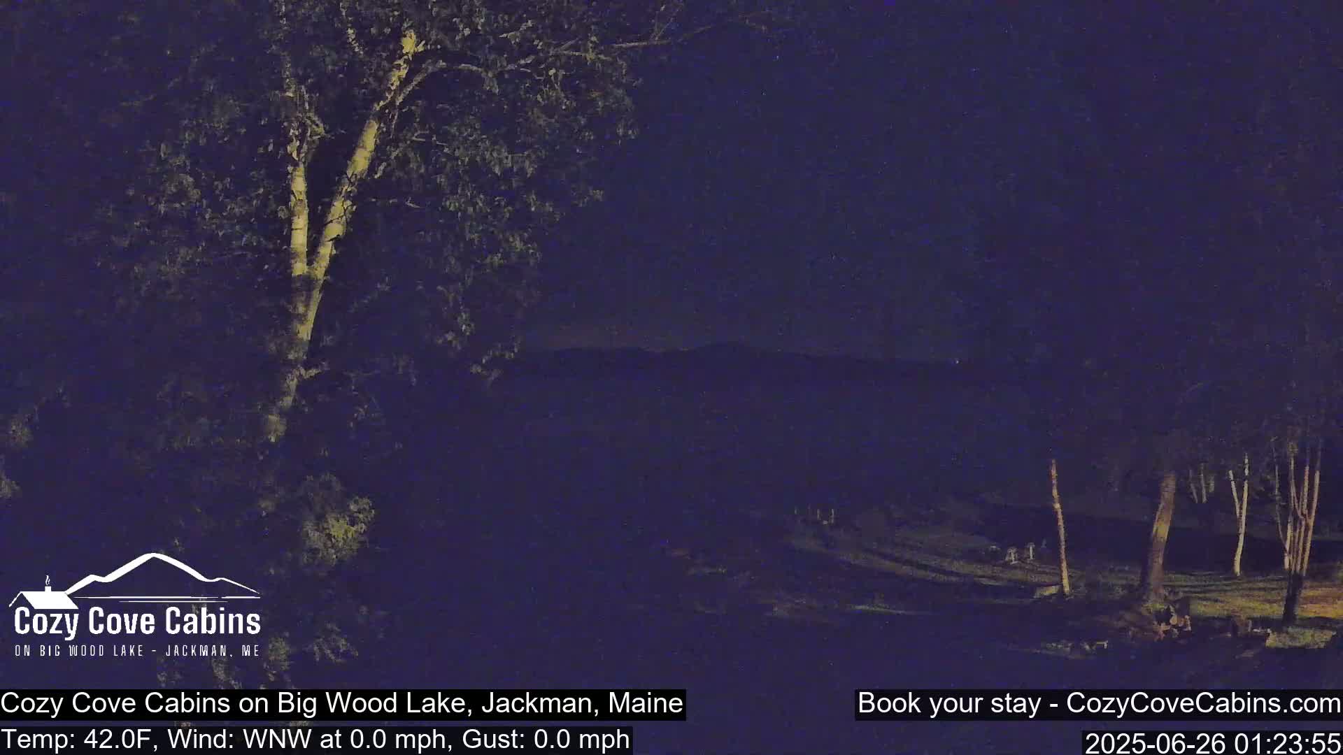 Cozy Cove Cabins, Wood Pond Live Cam - Jackman, Maine,  USA