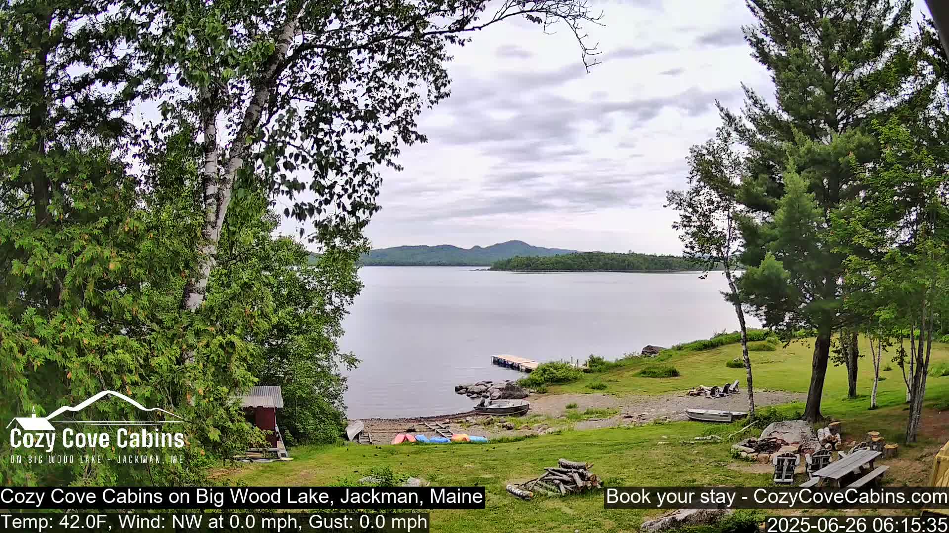Cozy Cove Cabins, Wood Pond Live Cam - Jackman, Maine,  USA