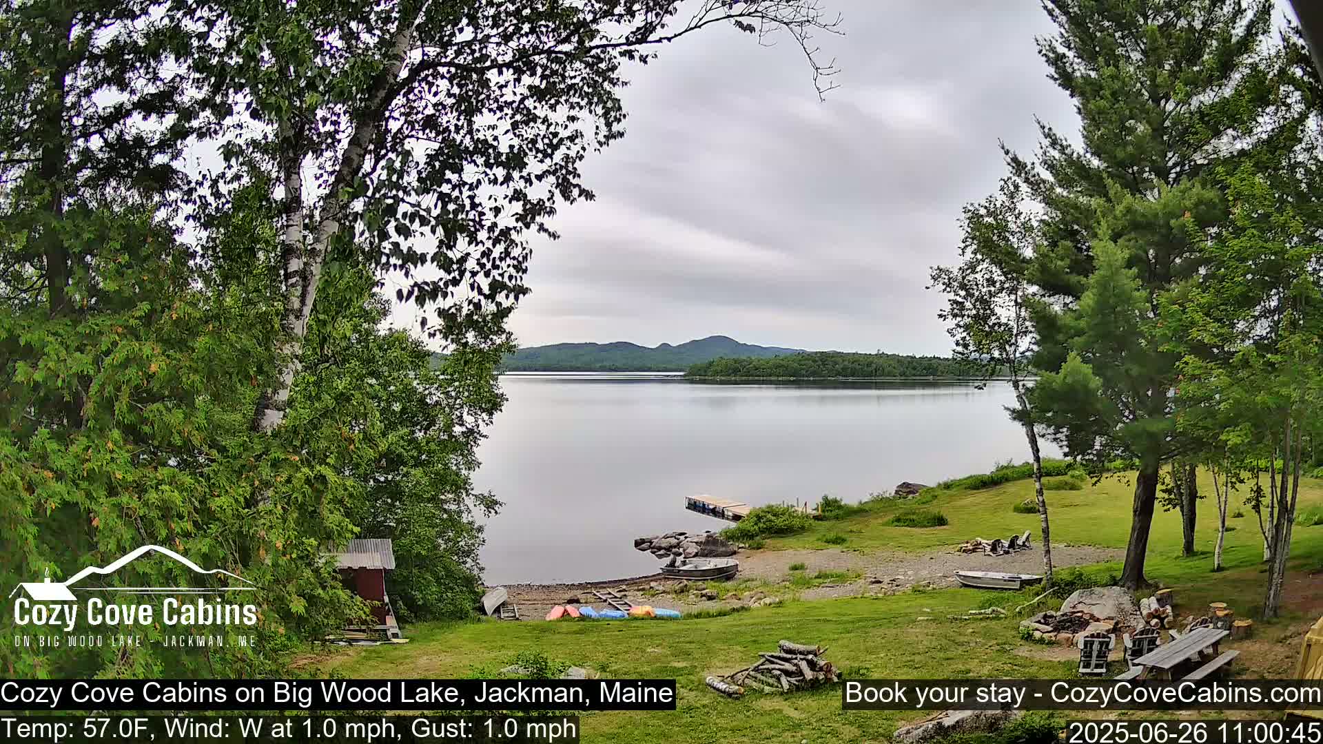 Cozy Cove Cabins, Wood Pond Live Cam - Jackman, Maine,  USA