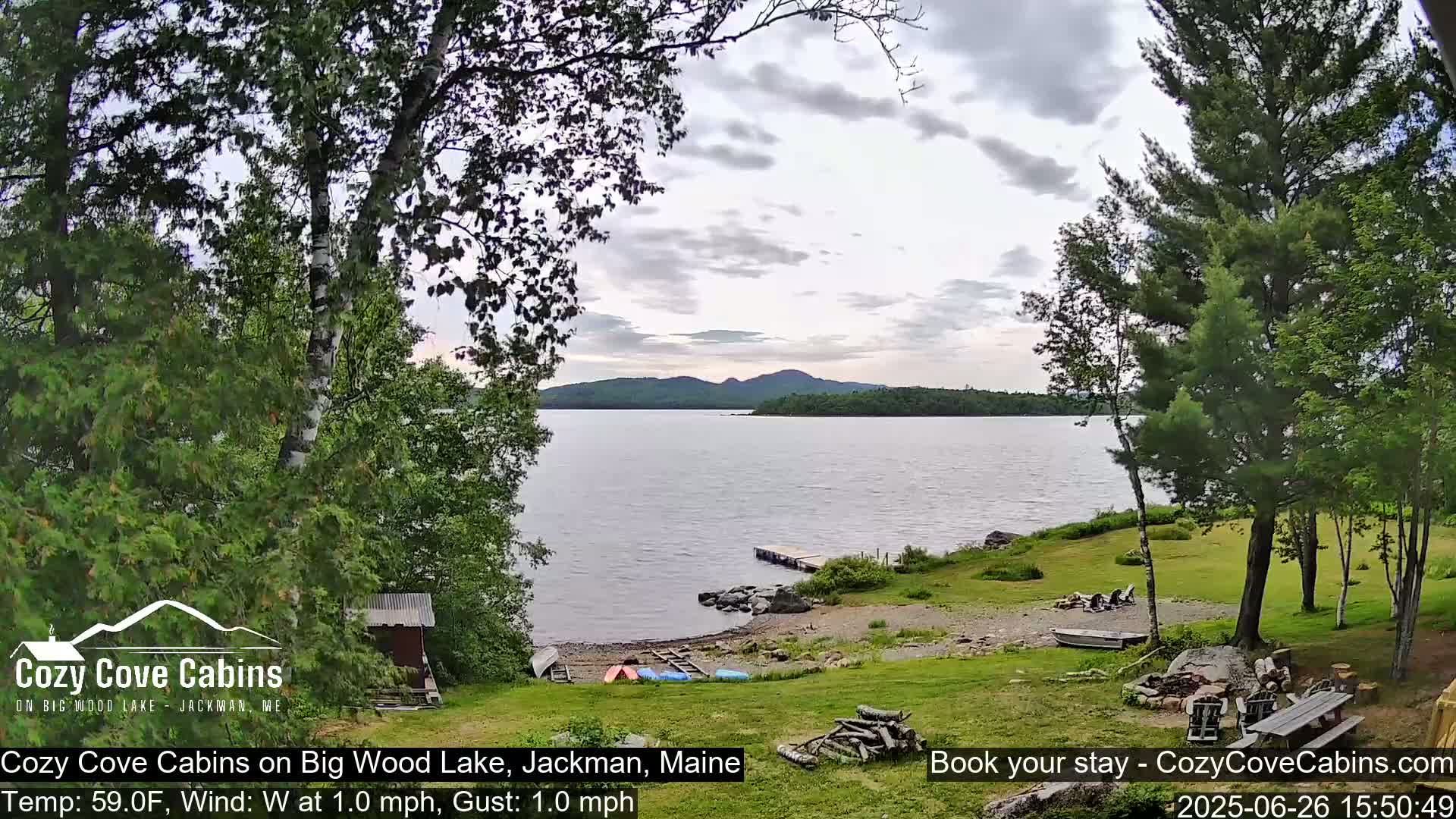 Cozy Cove Cabins, Wood Pond Live Cam - Jackman, Maine,  USA