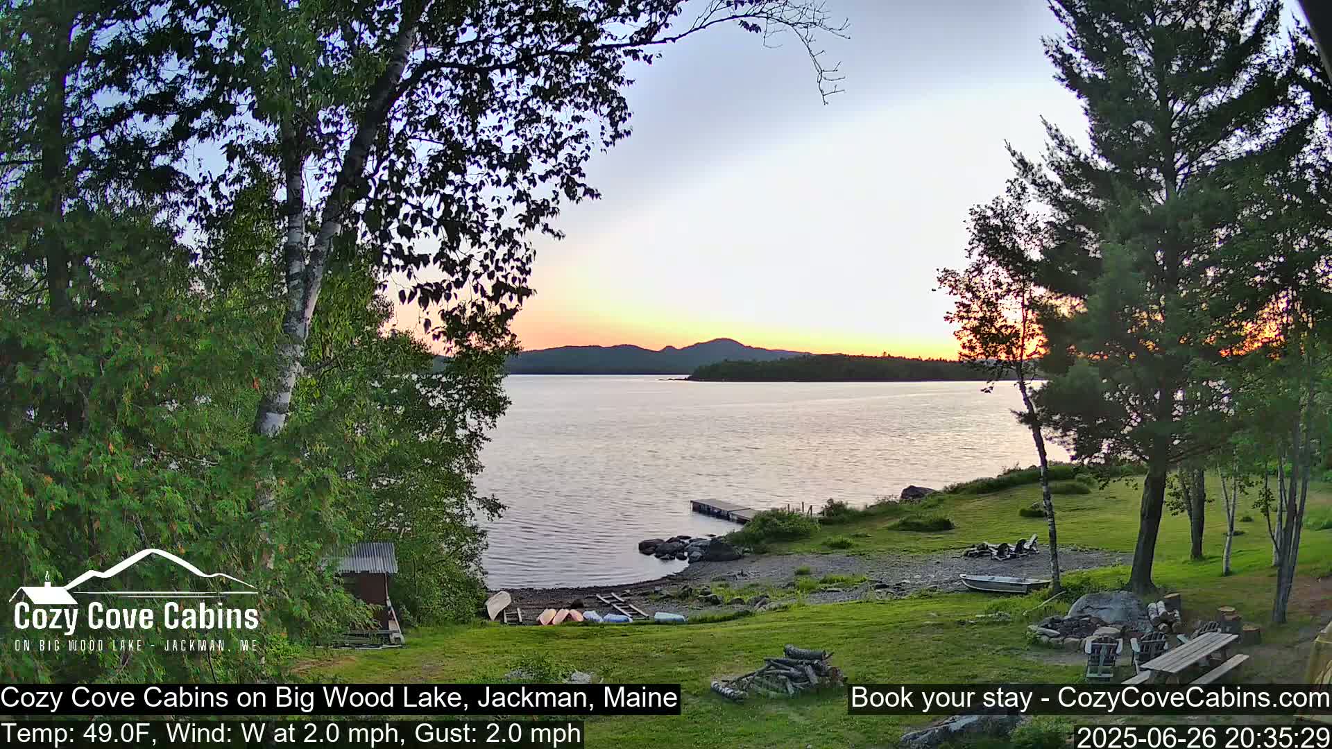 Cozy Cove Cabins, Wood Pond Live Cam - Jackman, Maine,  USA