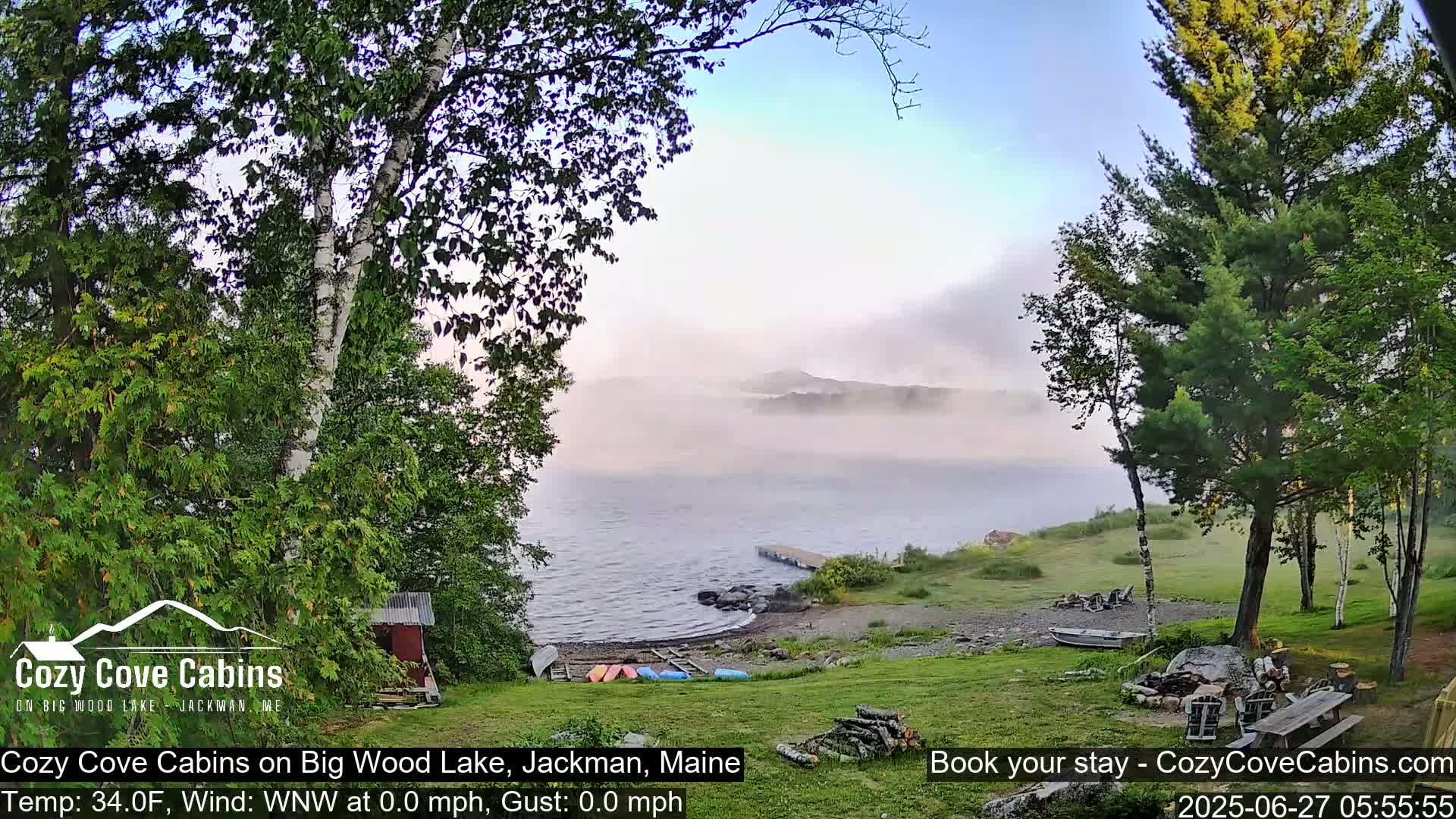 Cozy Cove Cabins, Wood Pond Live Cam - Jackman, Maine,  USA