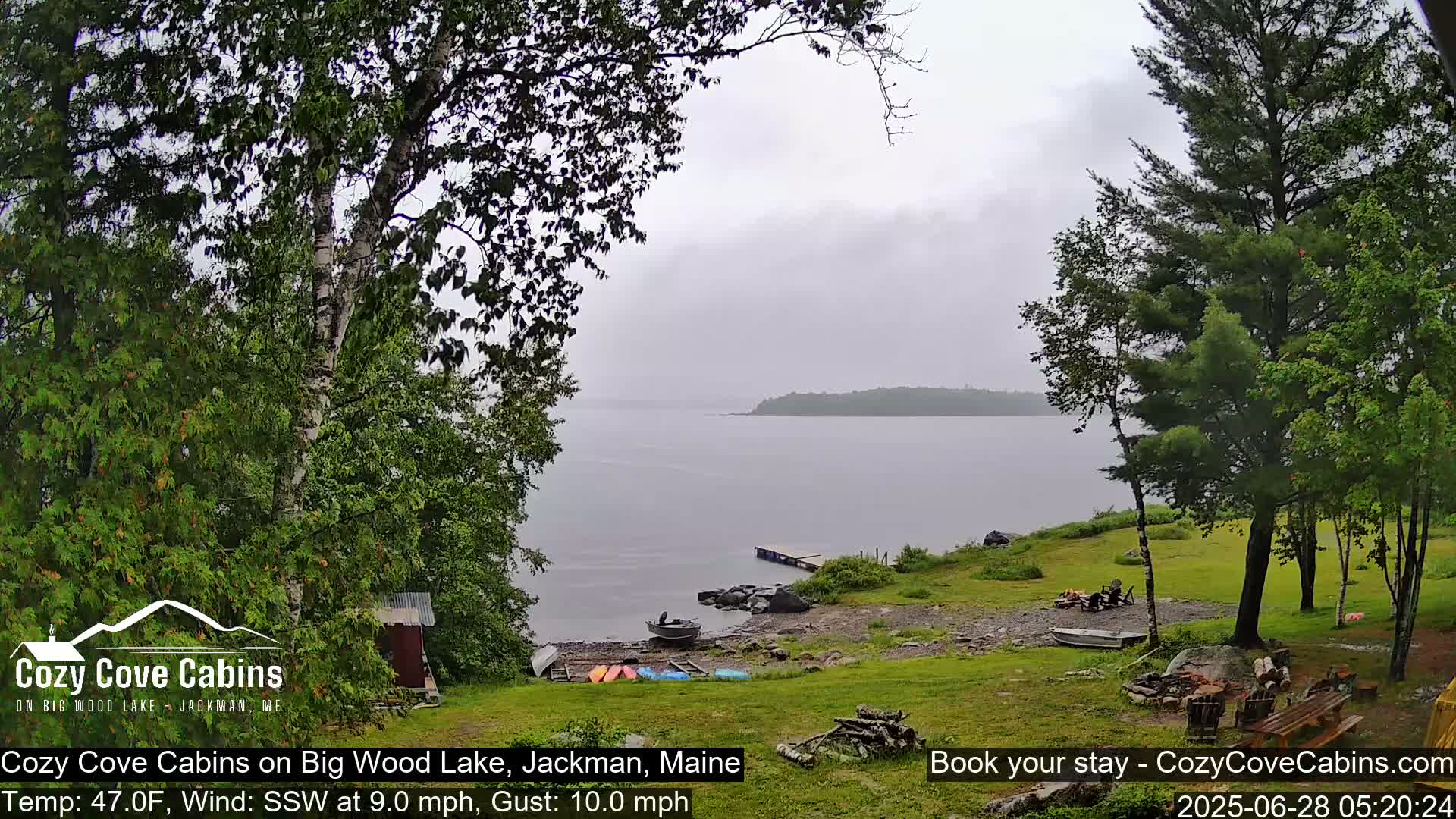 Cozy Cove Cabins, Wood Pond Live Cam - Jackman, Maine,  USA