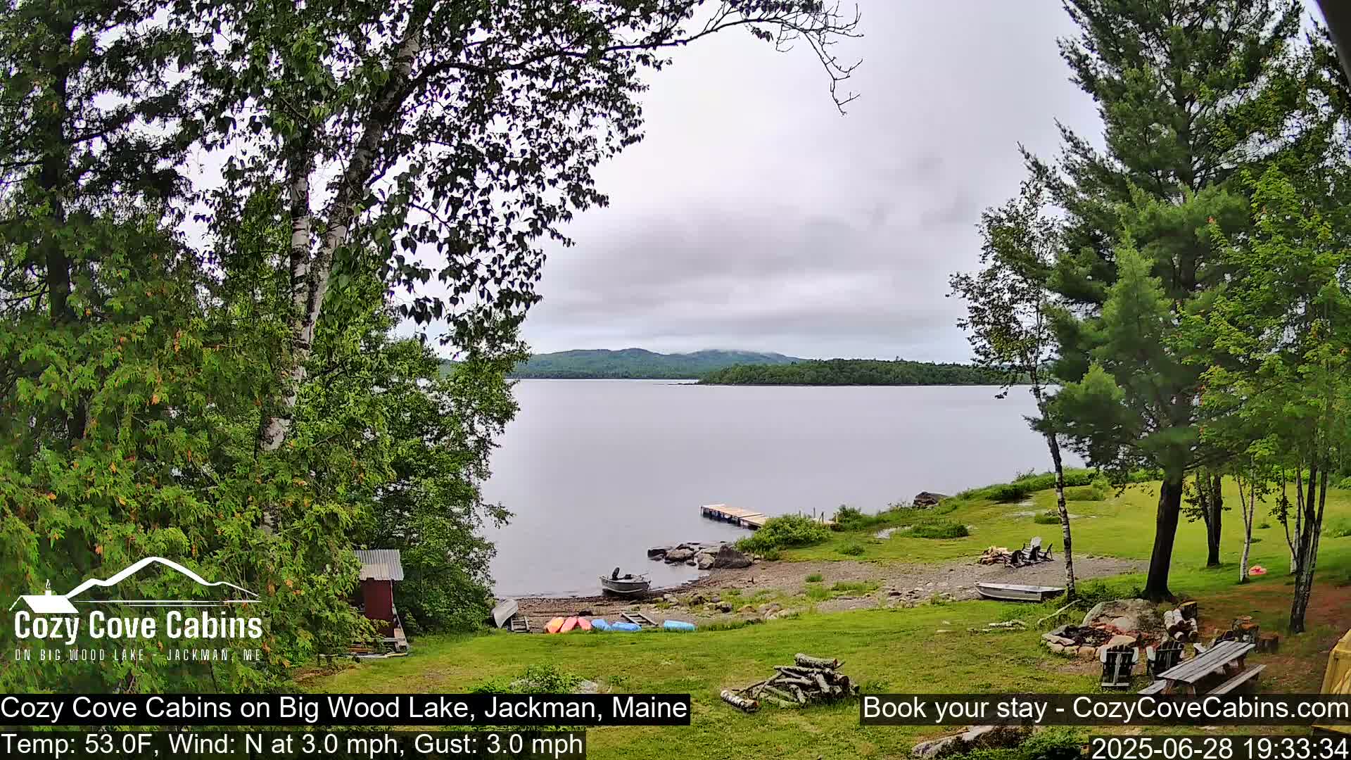 Cozy Cove Cabins, Wood Pond Live Cam - Jackman, Maine,  USA