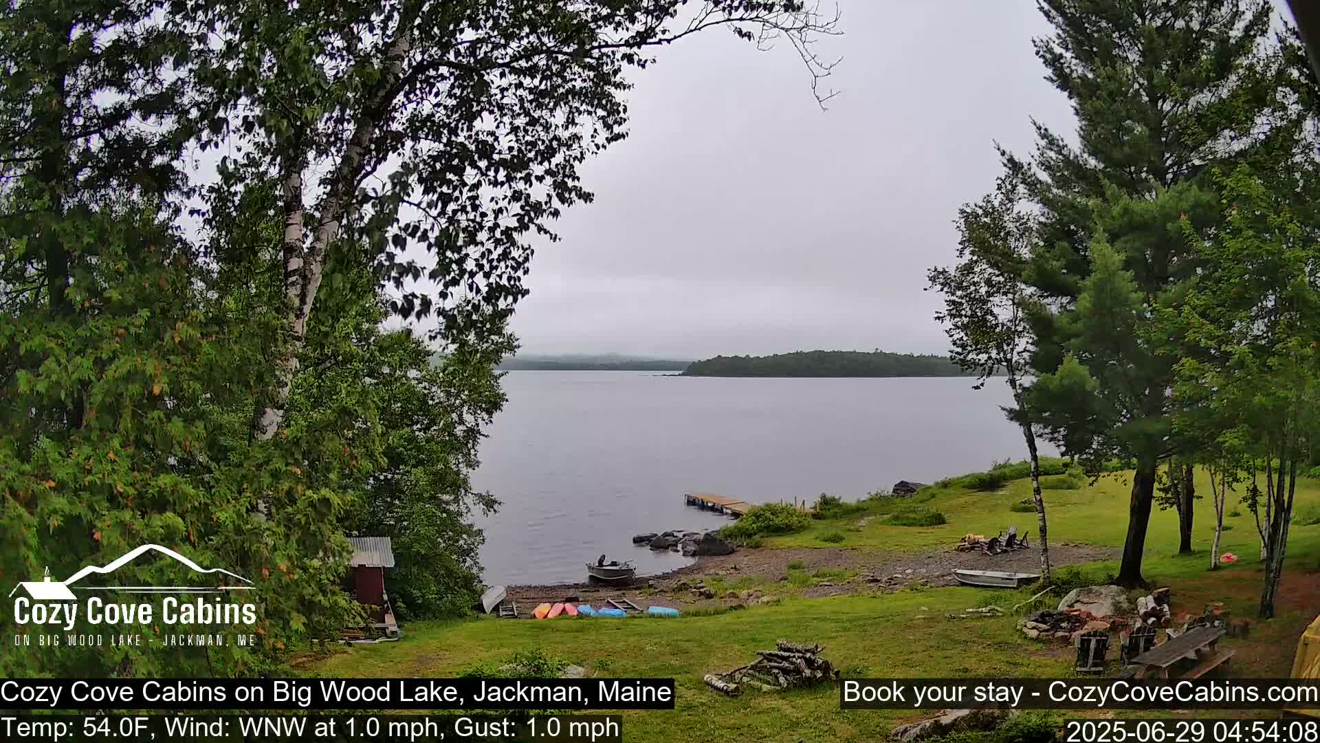 Cozy Cove Cabins, Wood Pond Live Cam - Jackman, Maine,  USA