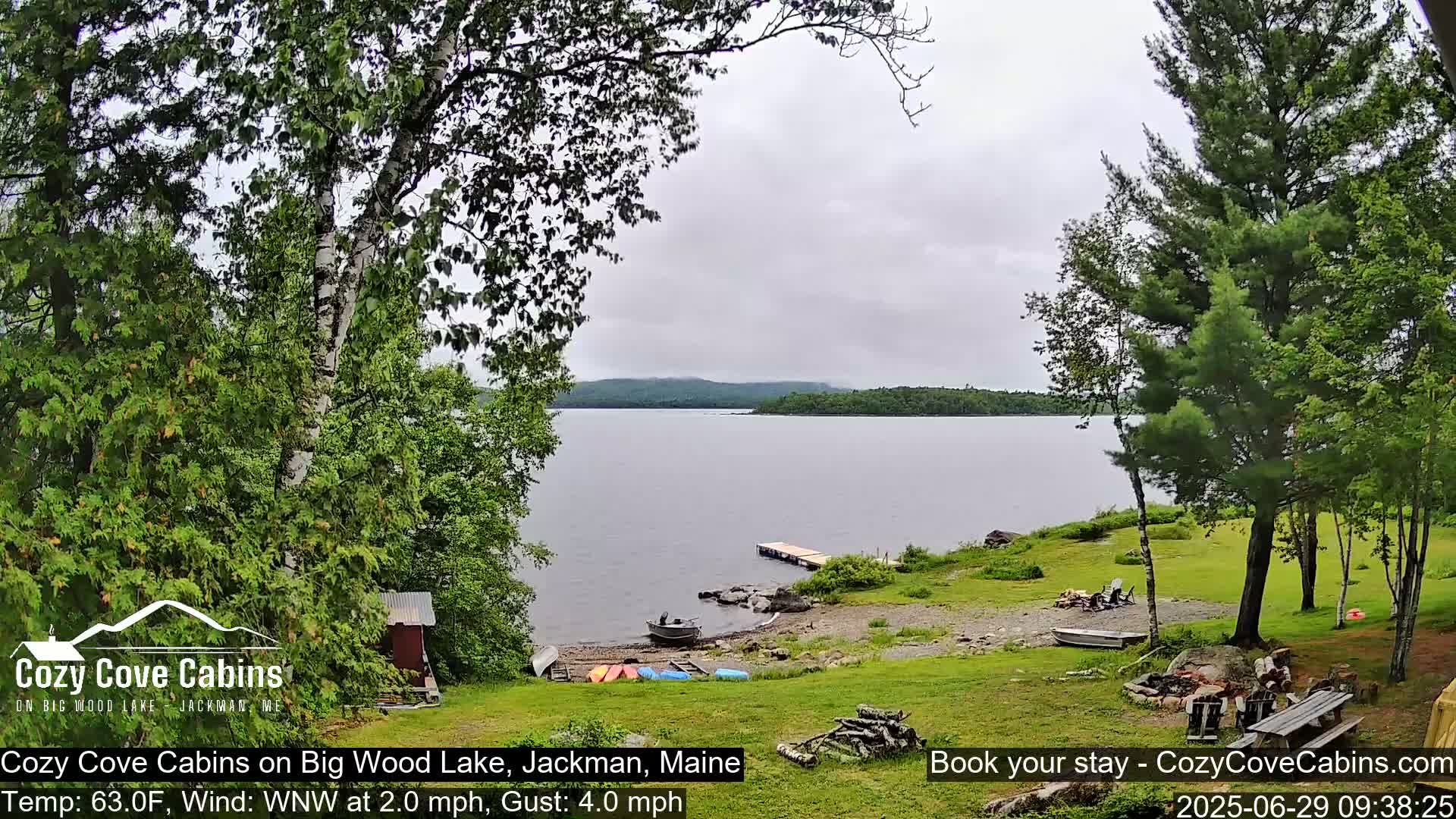 Cozy Cove Cabins, Wood Pond Live Cam - Jackman, Maine,  USA