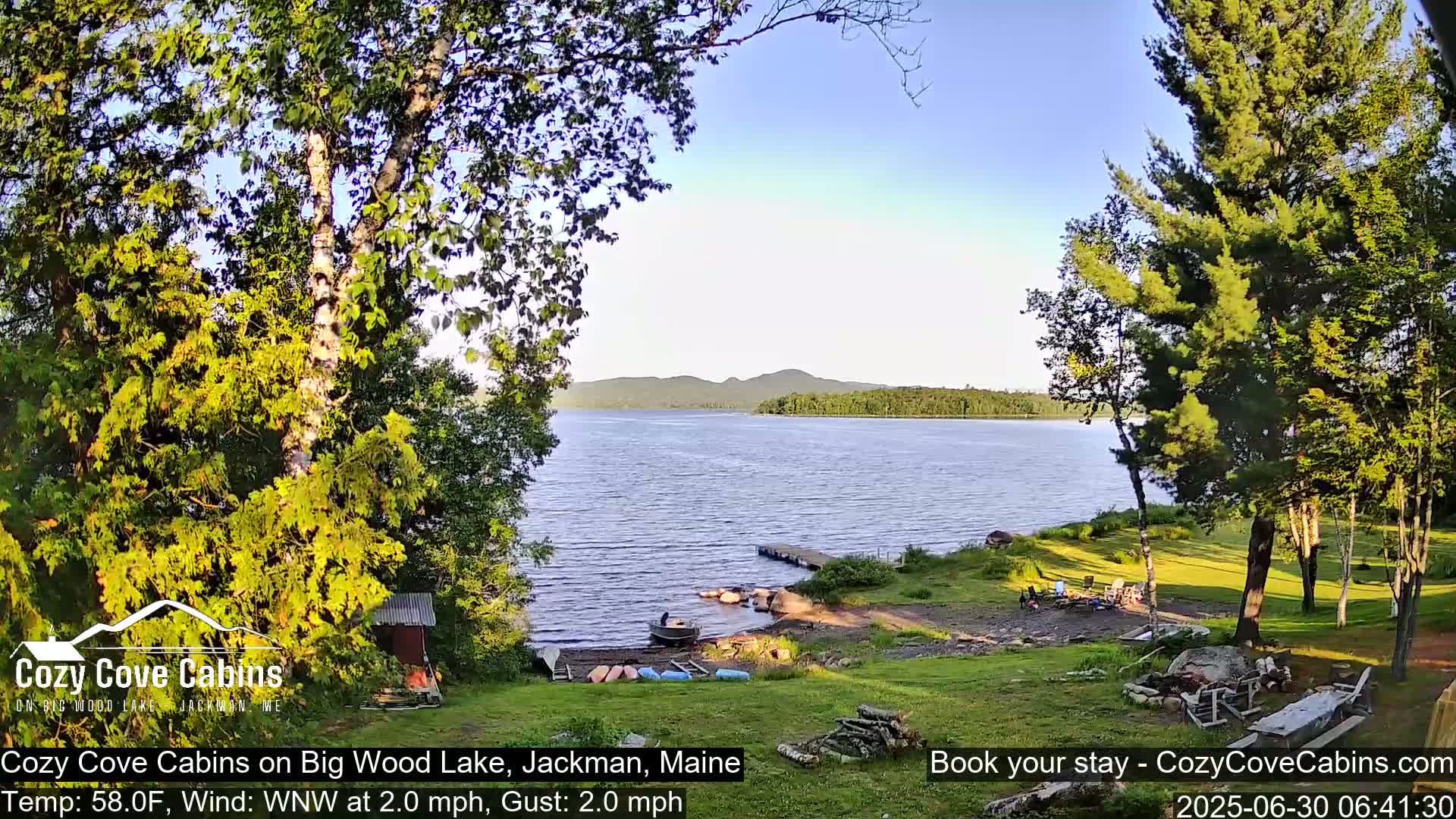 Cozy Cove Cabins, Wood Pond Live Cam - Jackman, Maine,  USA
