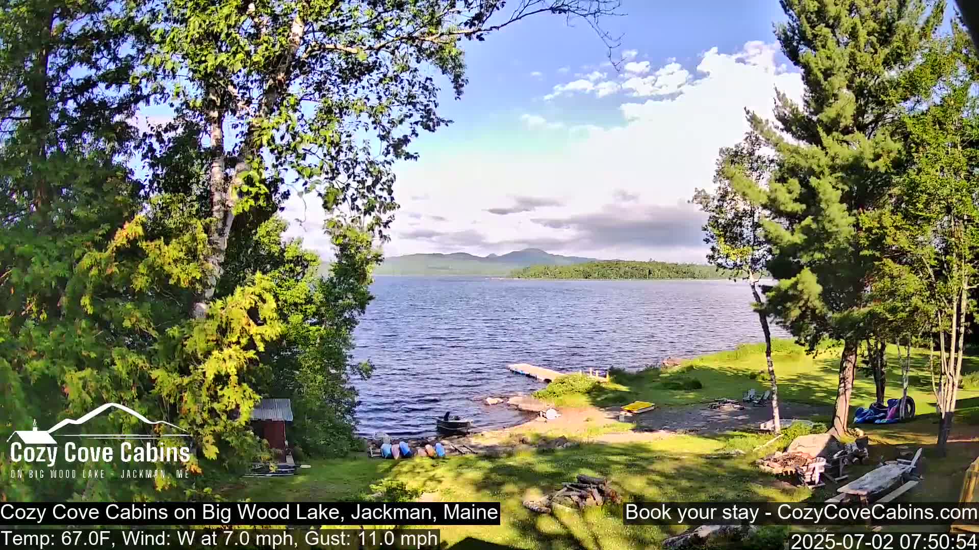 Cozy Cove Cabins, Wood Pond Live Cam - Jackman, Maine,  USA