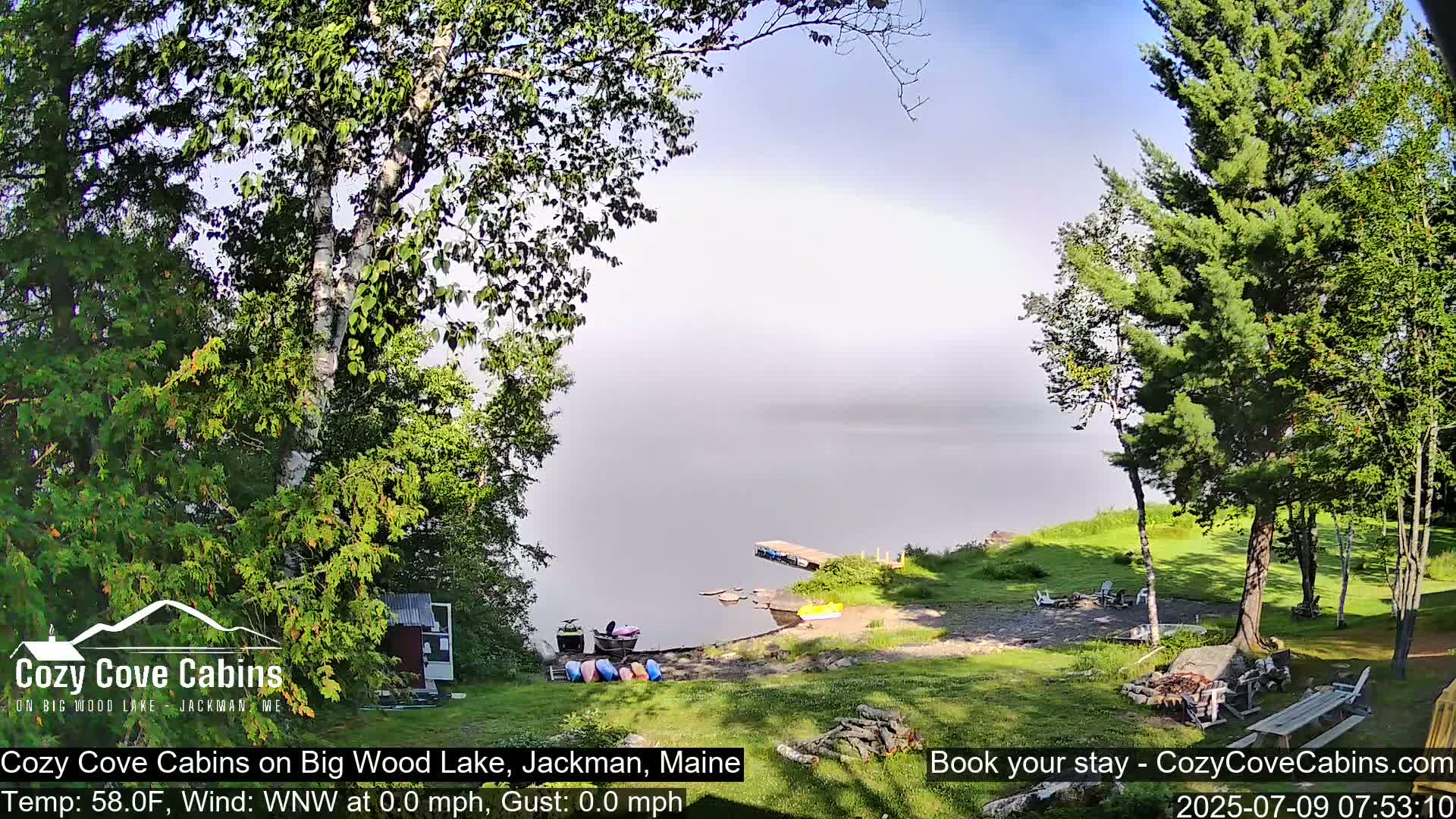 Cozy Cove Cabins, Wood Pond Live Cam - Jackman, Maine,  USA