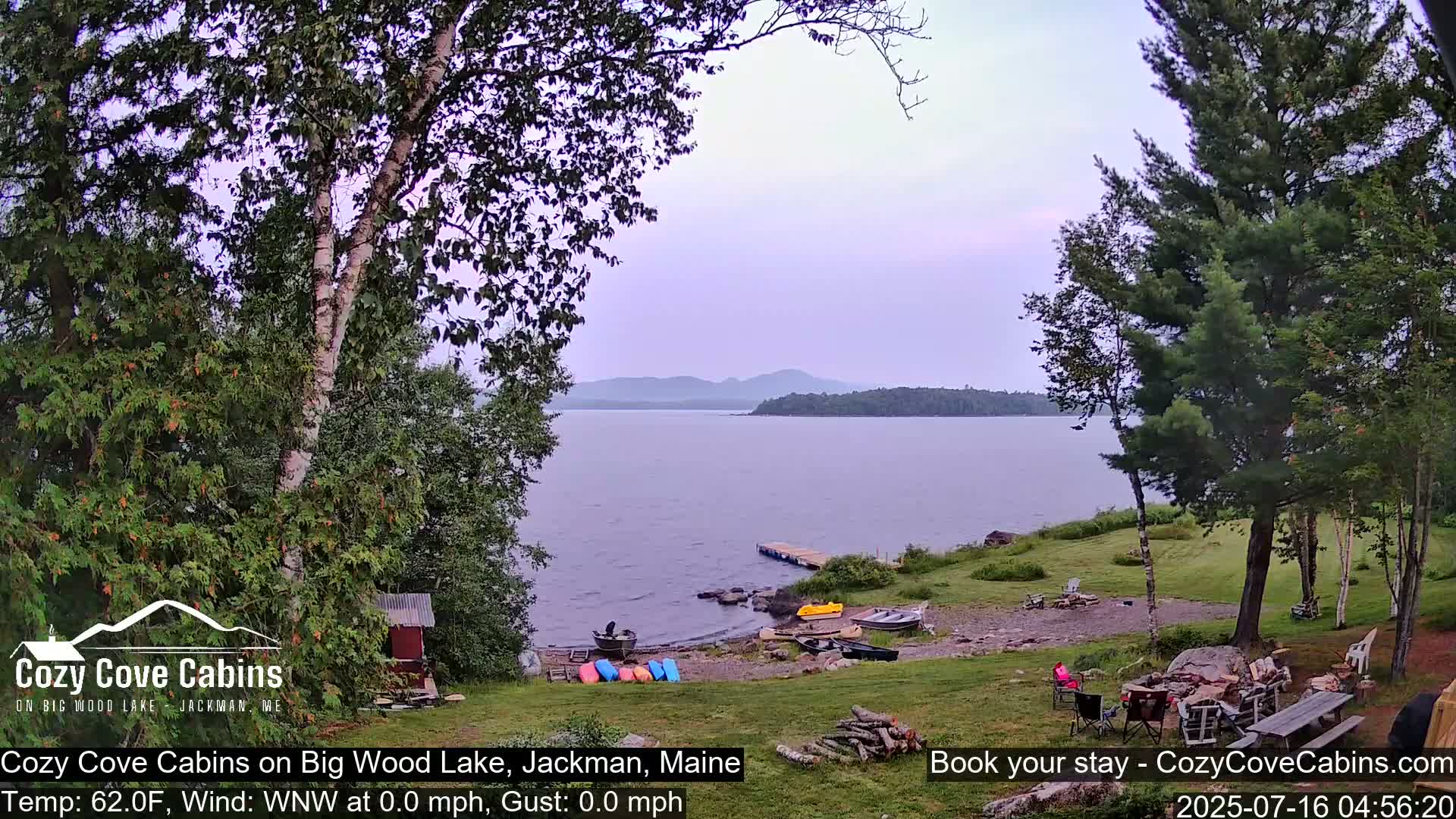 Cozy Cove Cabins, Wood Pond Live Cam - Jackman, Maine,  USA