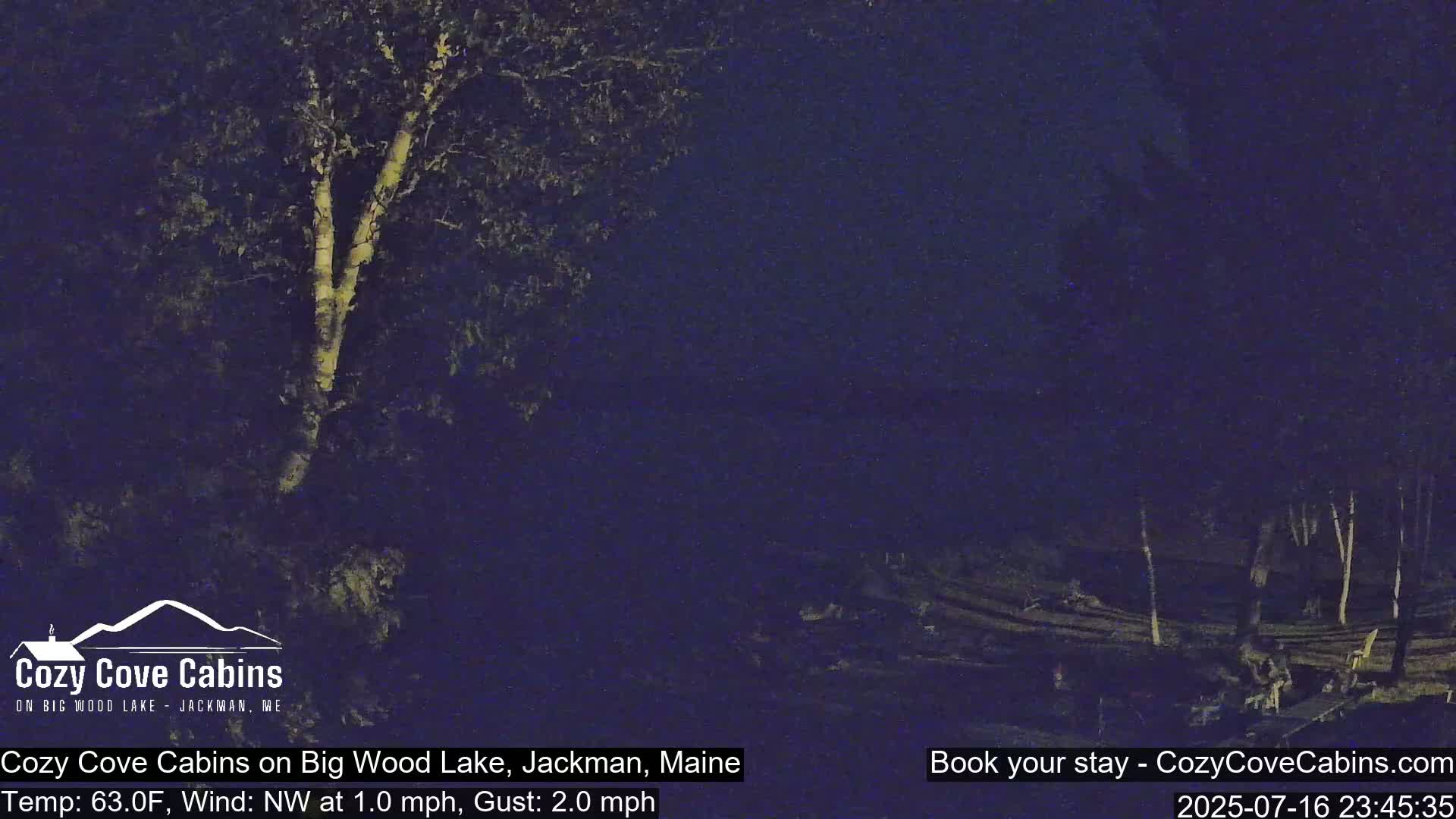 Cozy Cove Cabins, Wood Pond Live Cam - Jackman, Maine,  USA