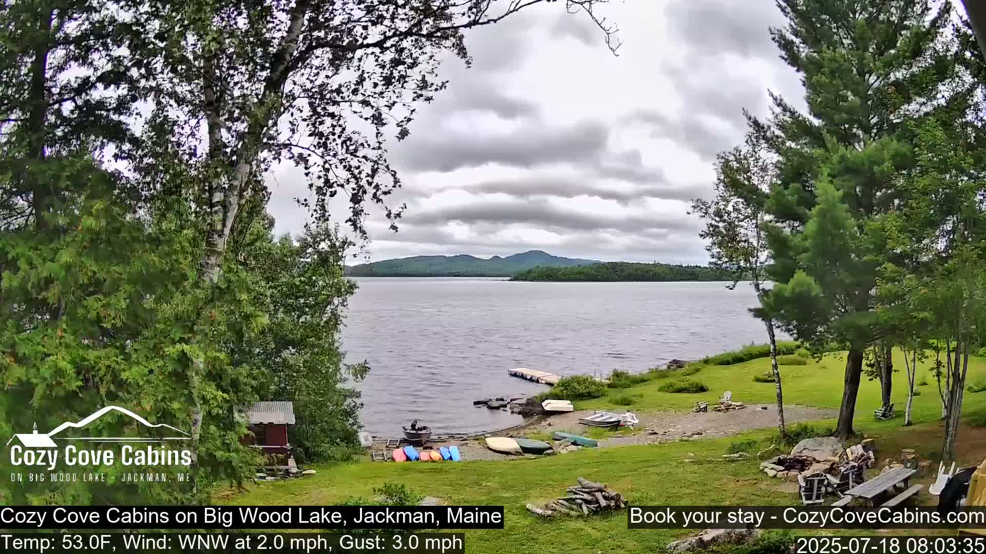 Cozy Cove Cabins, Wood Pond Live Cam - Jackman, Maine,  USA