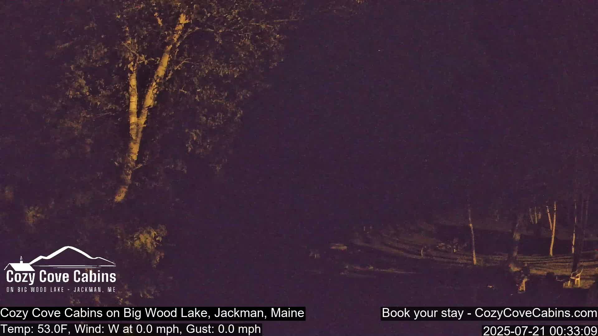 Cozy Cove Cabins, Wood Pond Live Cam - Jackman, Maine,  USA