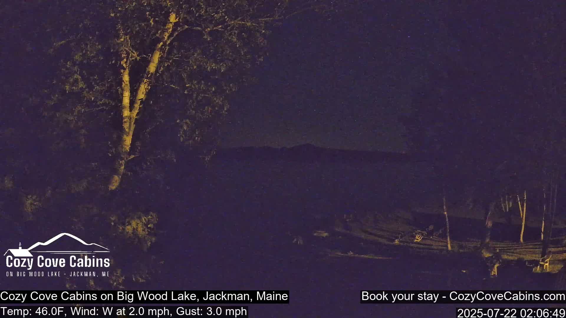 Cozy Cove Cabins, Wood Pond Live Cam - Jackman, Maine,  USA
