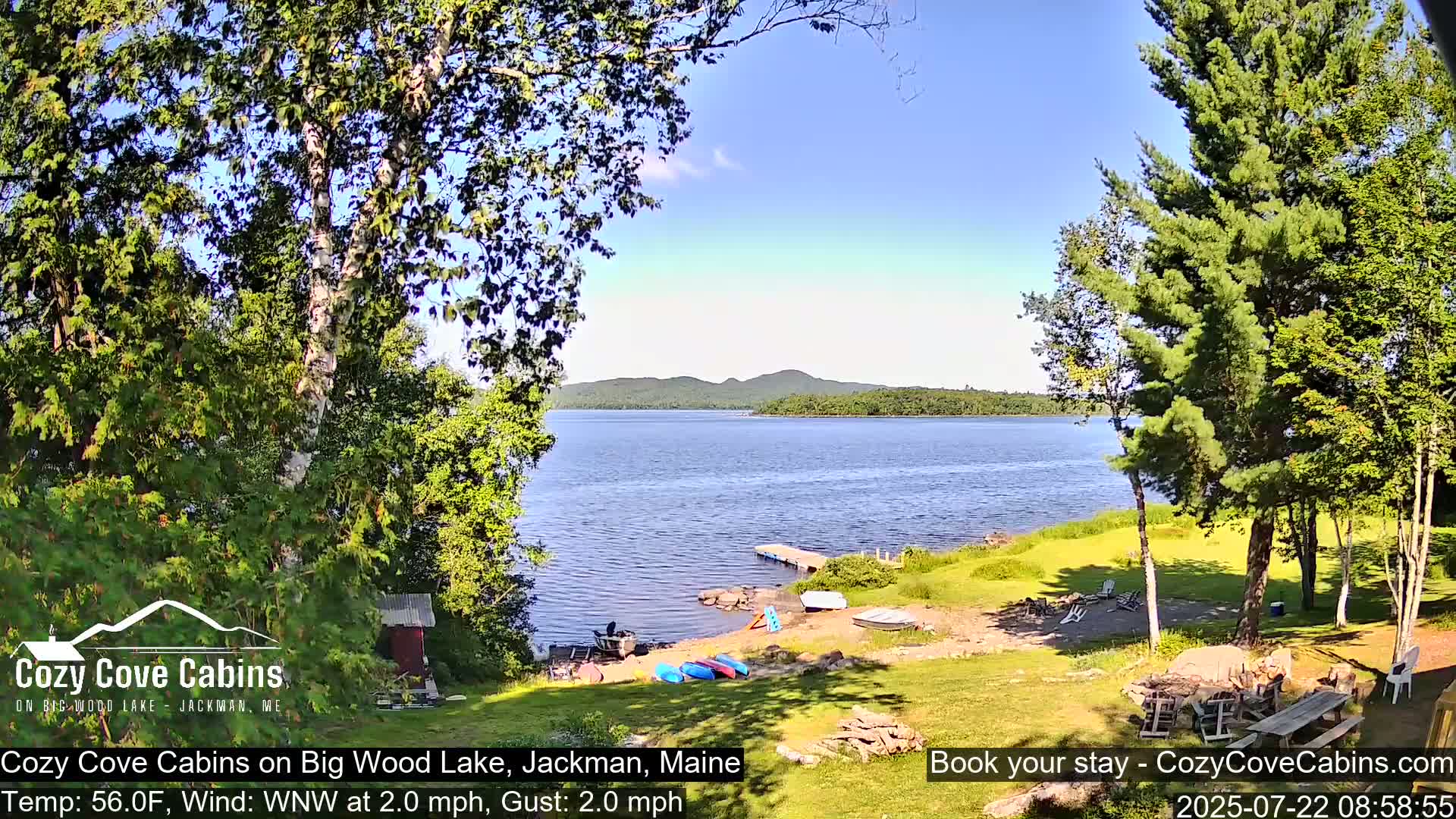 Cozy Cove Cabins, Wood Pond Live Cam - Jackman, Maine,  USA