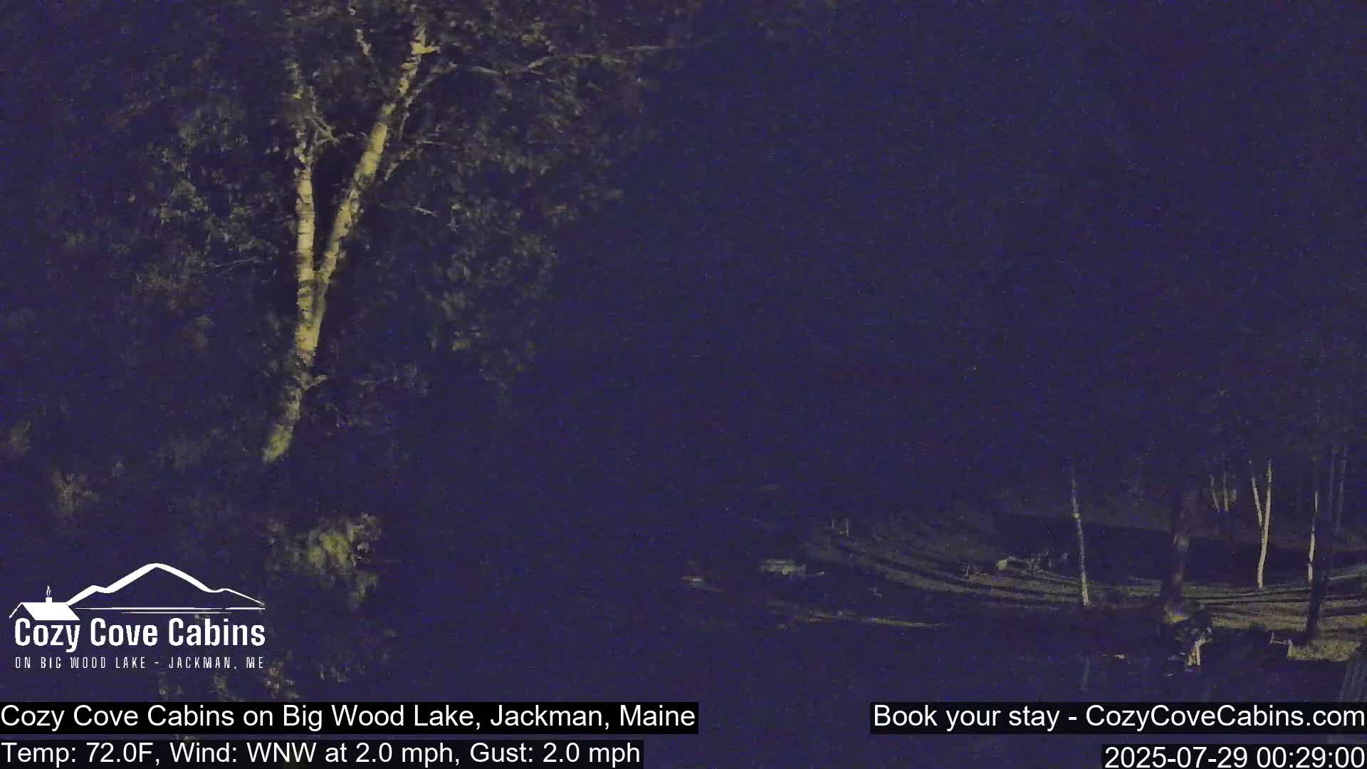 Cozy Cove Cabins, Wood Pond Live Cam - Jackman, Maine,  USA