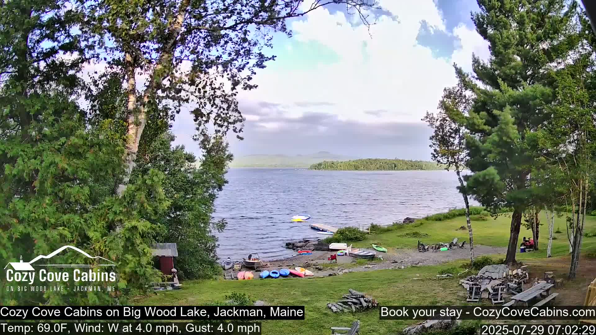 Cozy Cove Cabins, Wood Pond Live Cam - Jackman, Maine,  USA