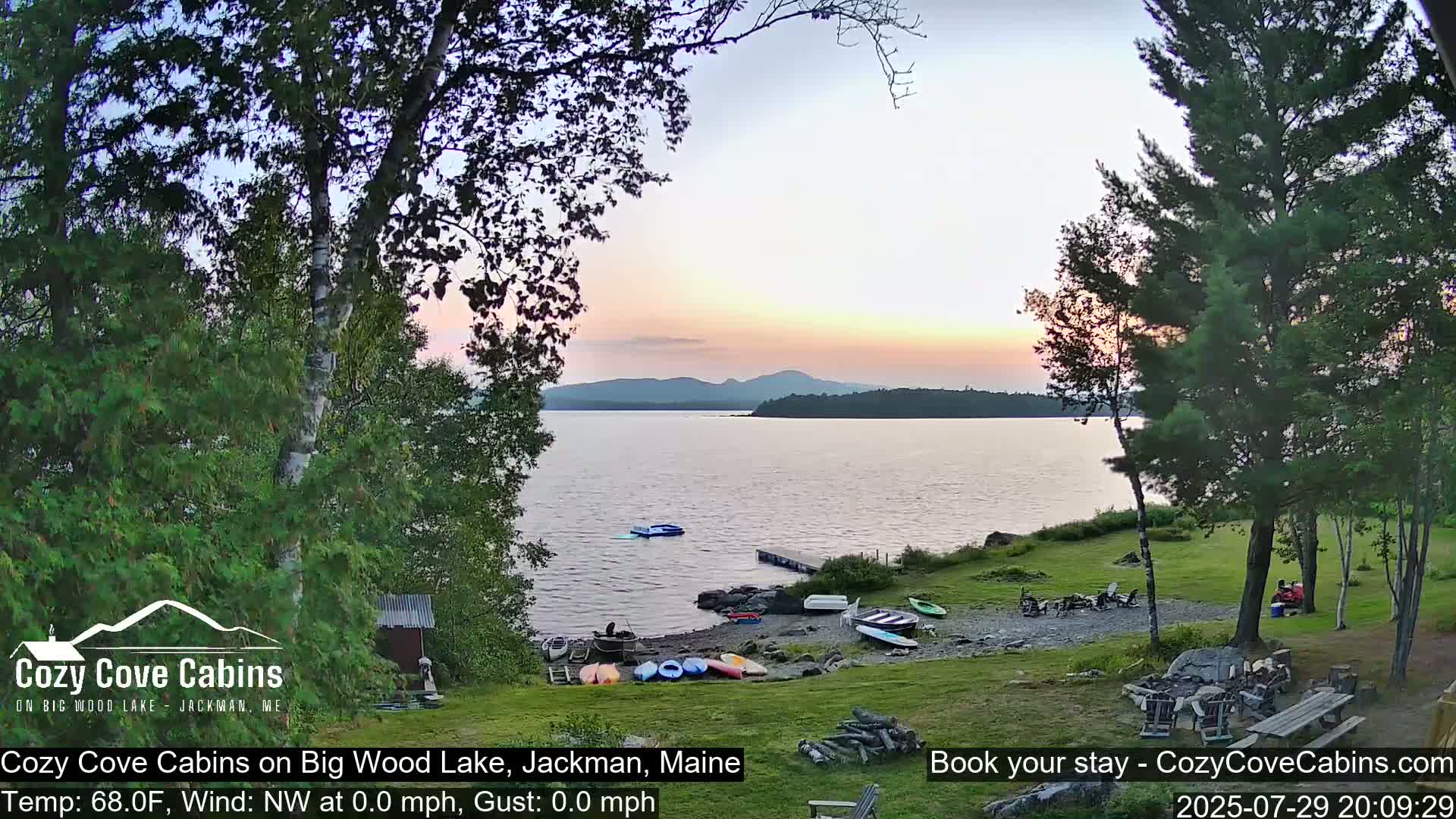 Cozy Cove Cabins, Wood Pond Live Cam - Jackman, Maine,  USA