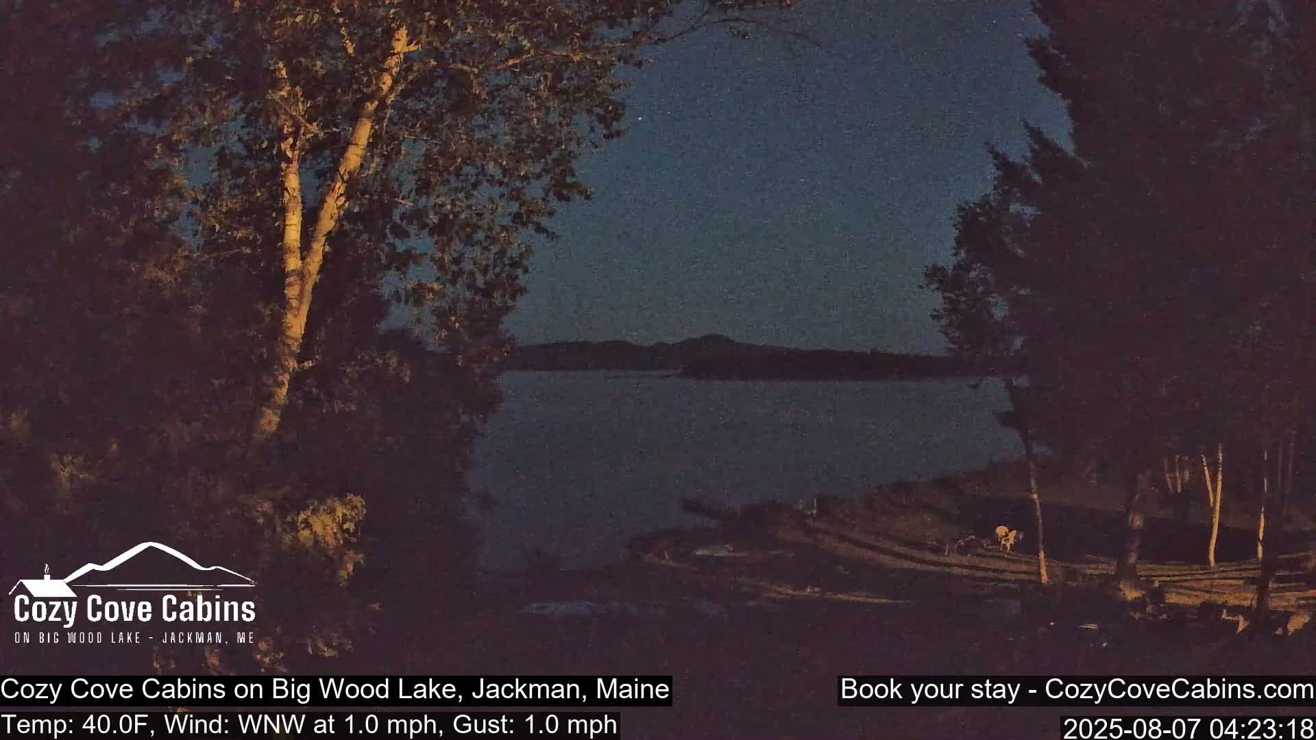 Cozy Cove Cabins, Wood Pond Live Cam - Jackman, Maine,  USA