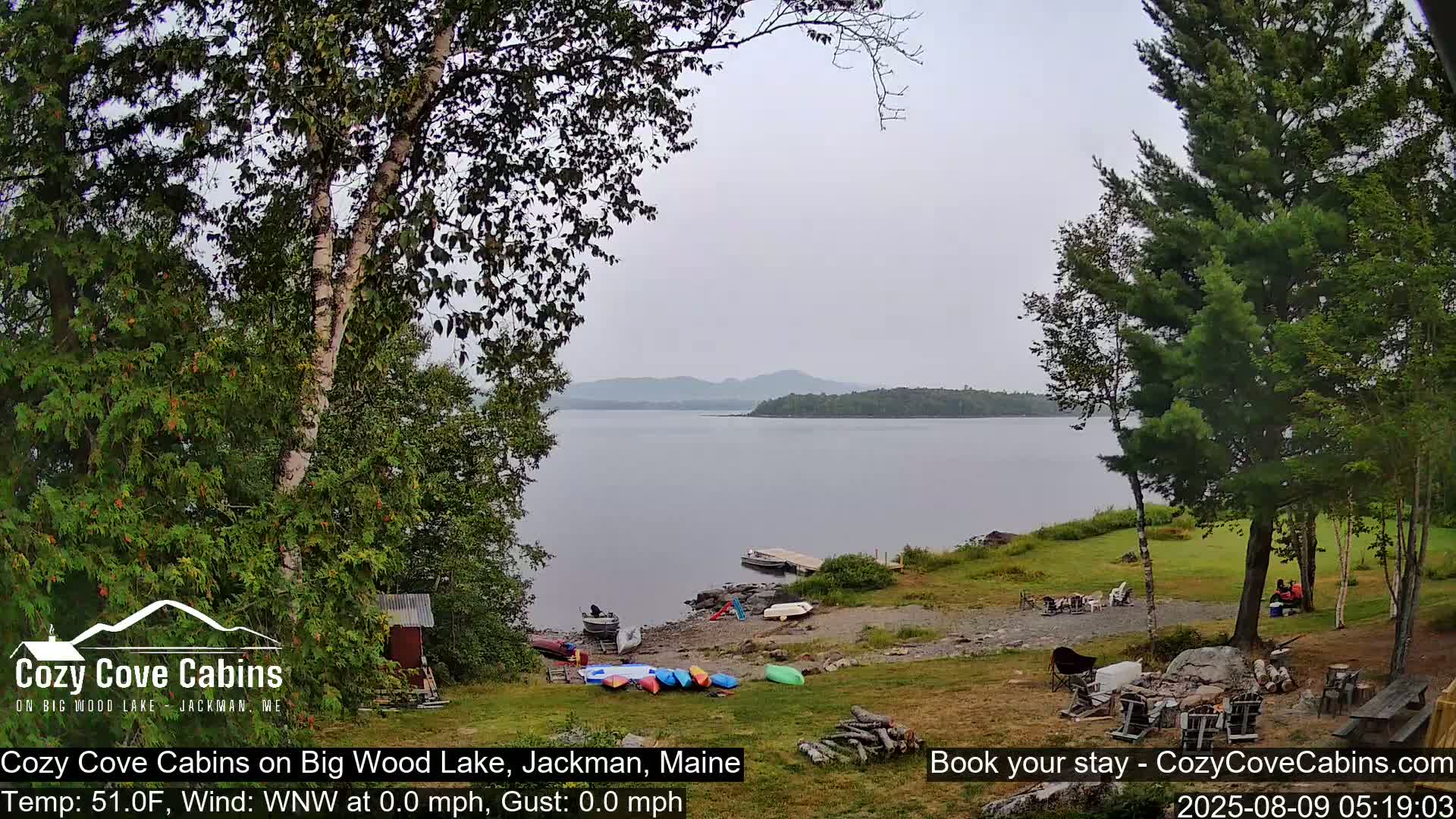 Cozy Cove Cabins, Wood Pond Live Cam - Jackman, Maine,  USA