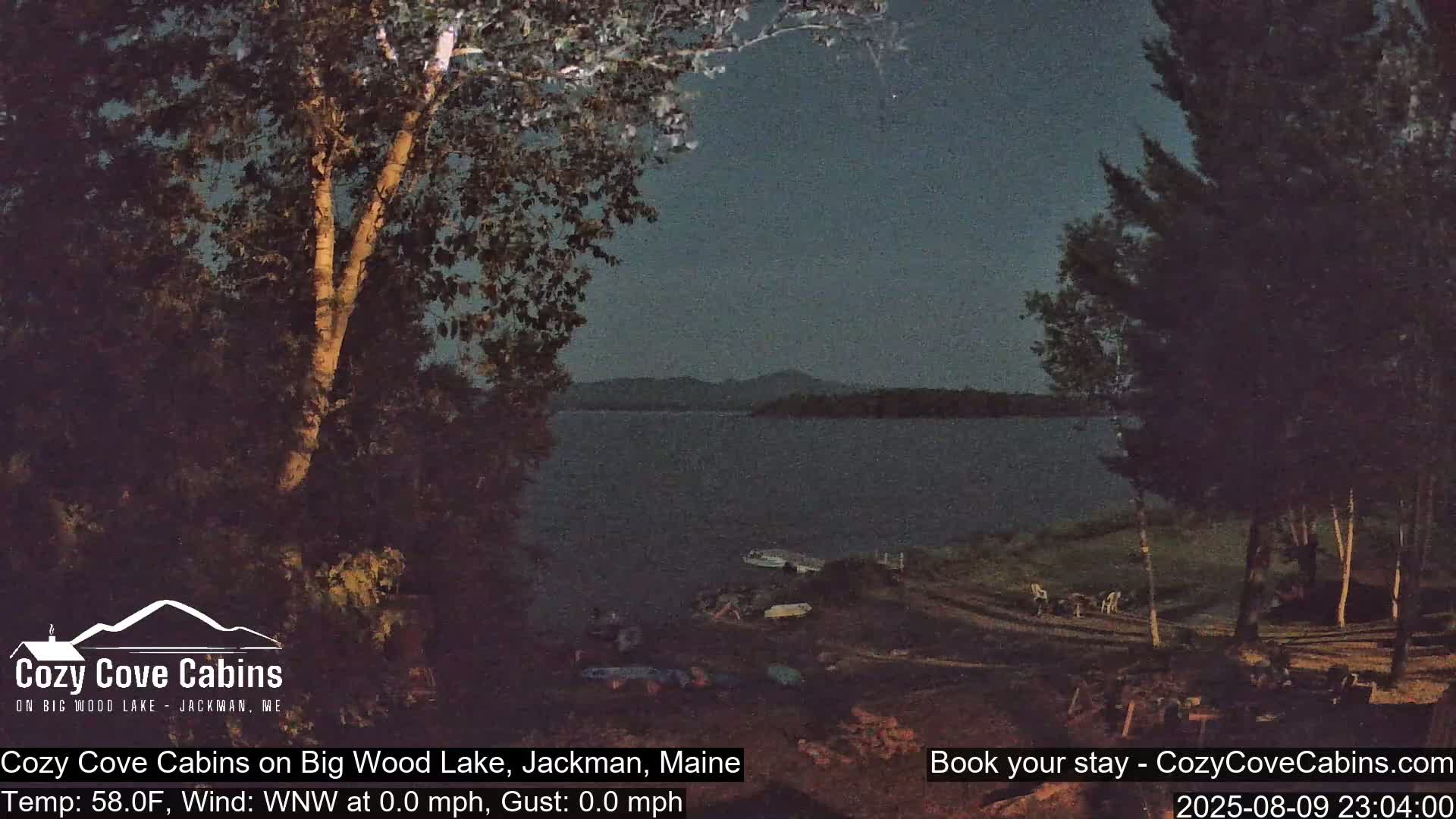 Cozy Cove Cabins, Wood Pond Live Cam - Jackman, Maine,  USA