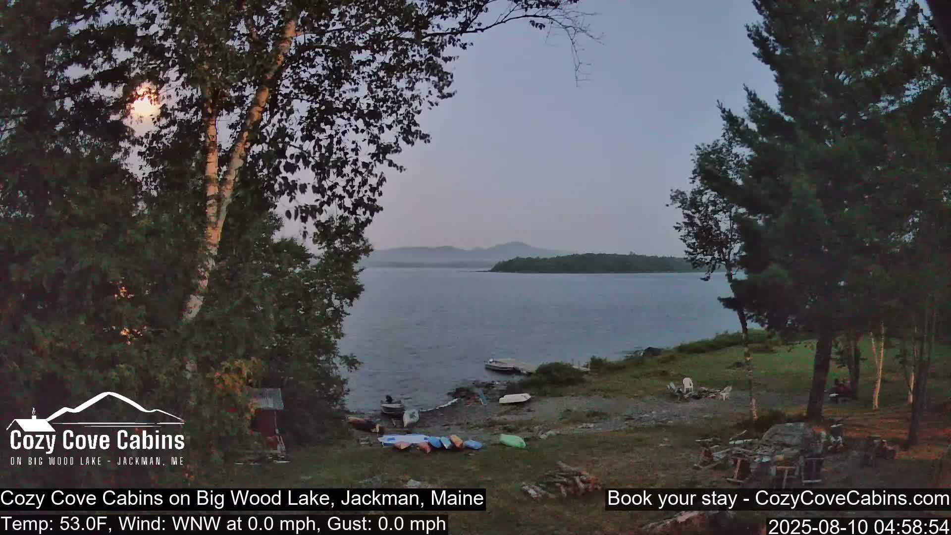 Cozy Cove Cabins, Wood Pond Live Cam - Jackman, Maine,  USA