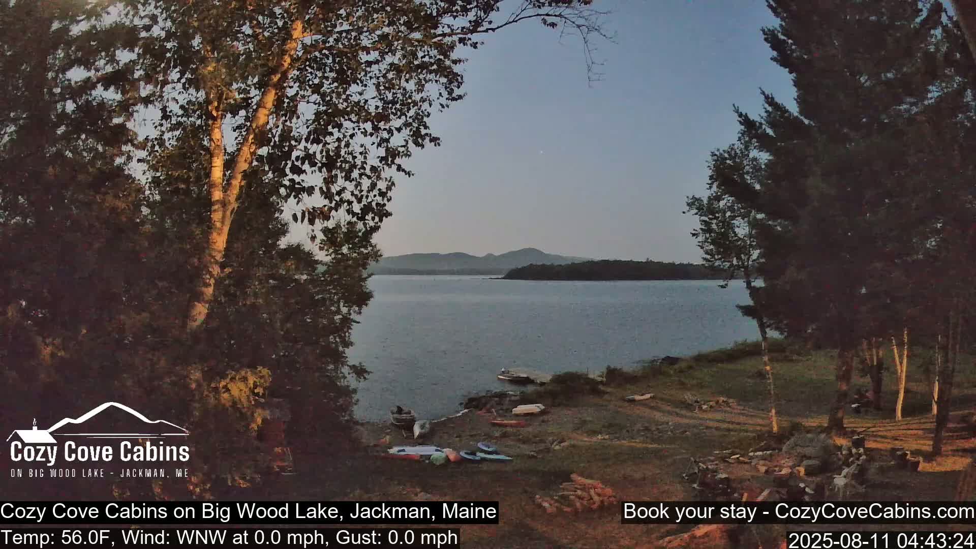 Cozy Cove Cabins, Wood Pond Live Cam - Jackman, Maine,  USA