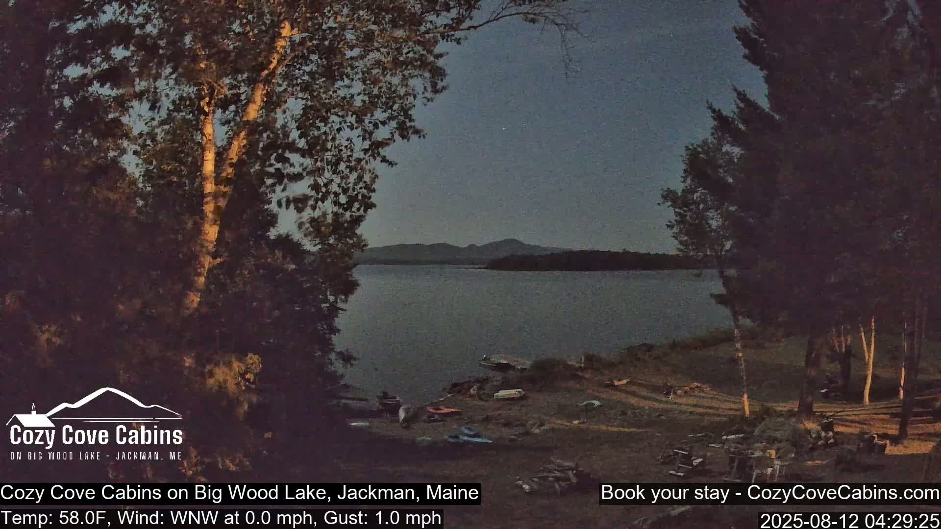 Cozy Cove Cabins, Wood Pond Live Cam - Jackman, Maine,  USA