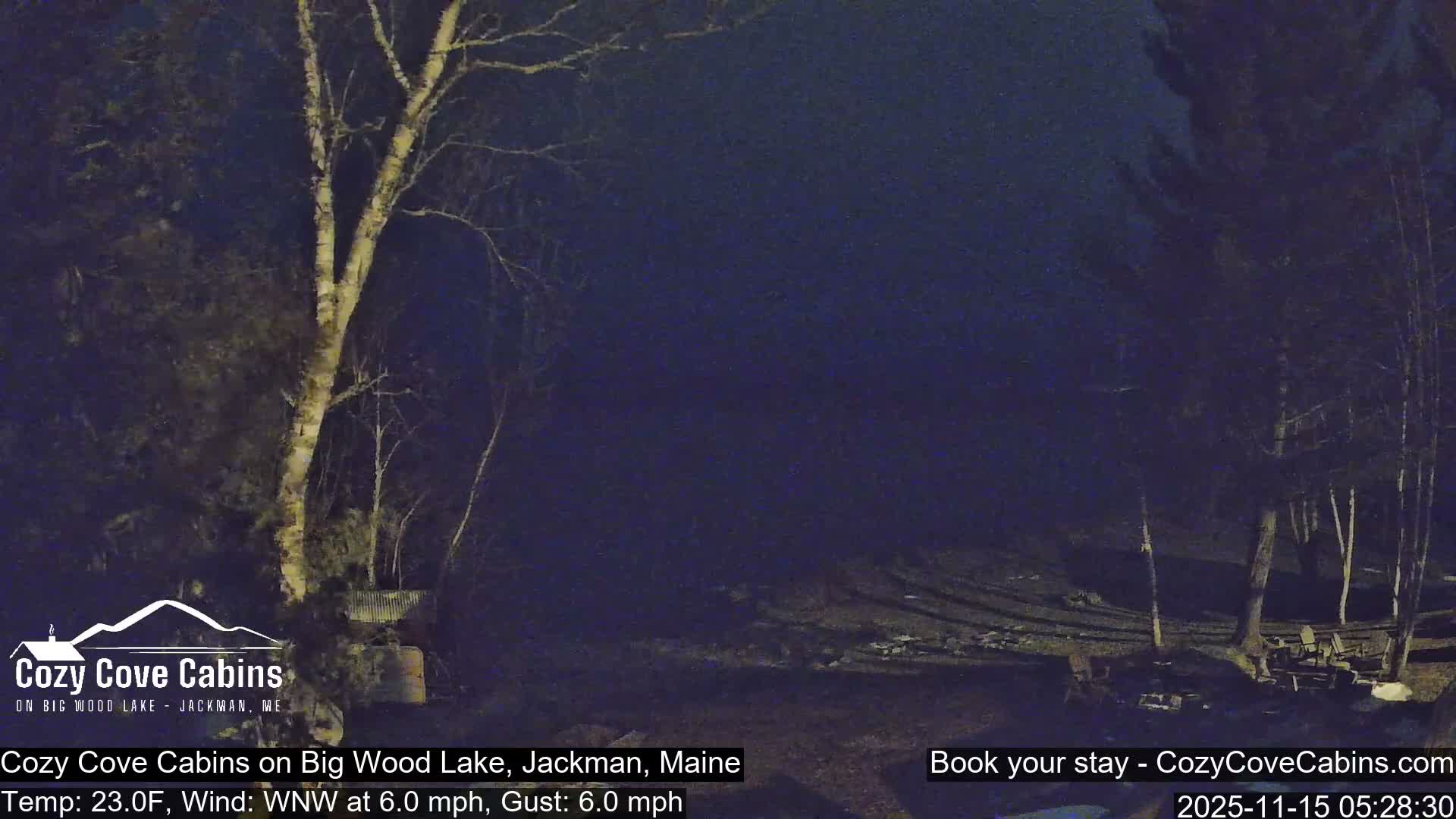 Cozy Cove Cabins, Wood Pond Live Cam - Jackman, Maine,  USA