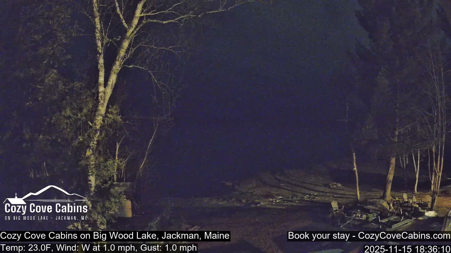Cozy Cove Cabins, Wood Pond Live Cam - Jackman, Maine,  USA