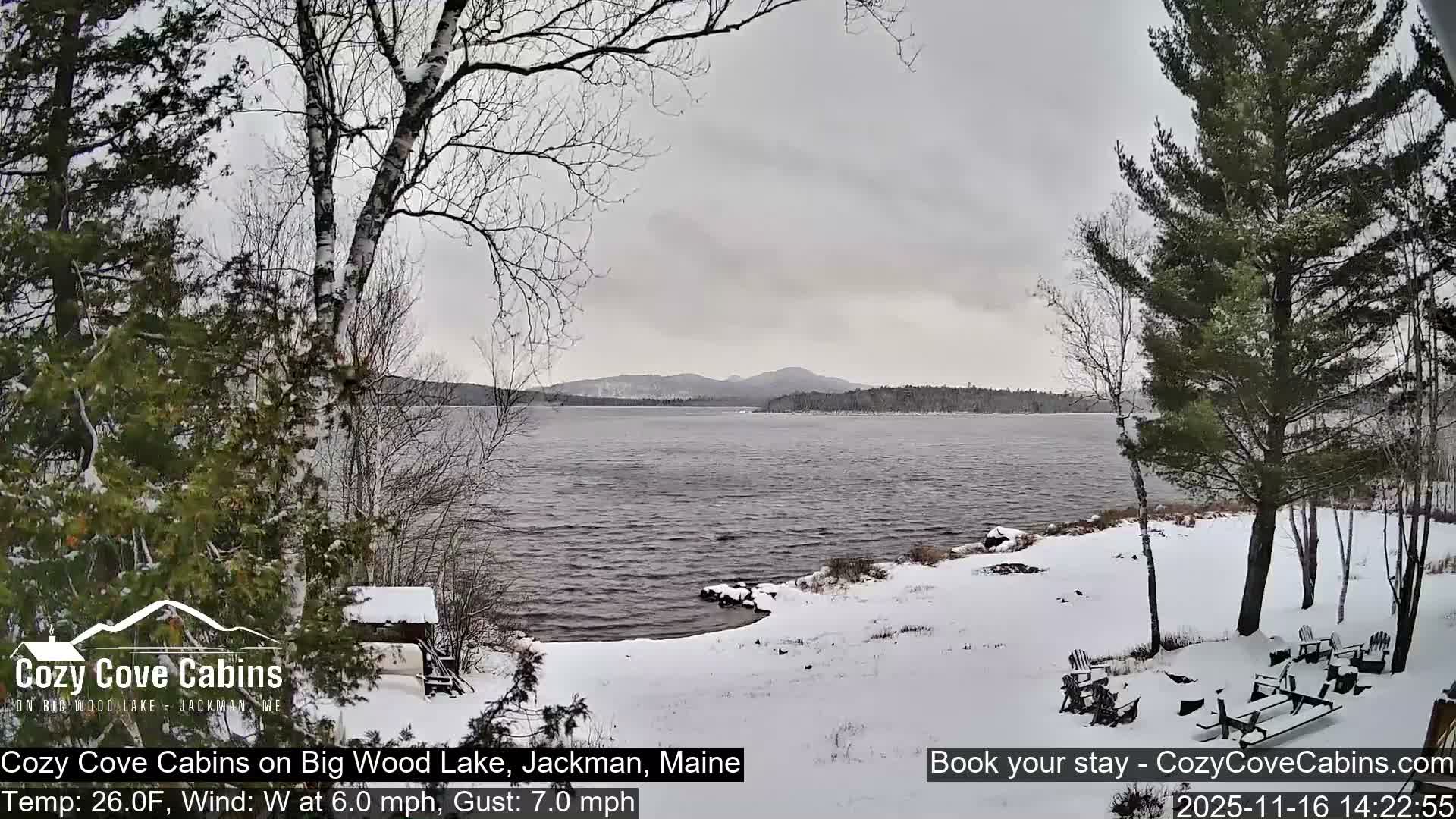 Cozy Cove Cabins, Wood Pond Live Cam - Jackman, Maine,  USA