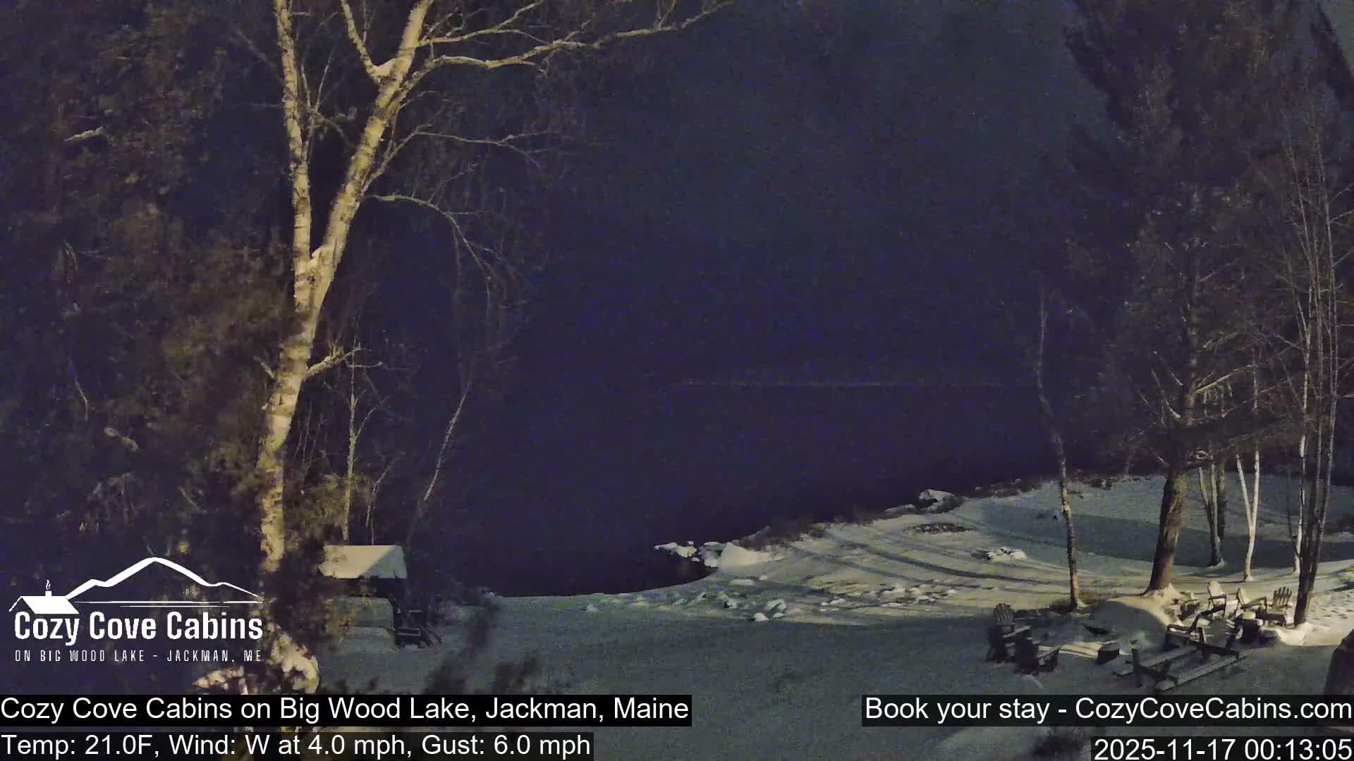 Cozy Cove Cabins, Wood Pond Live Cam - Jackman, Maine,  USA