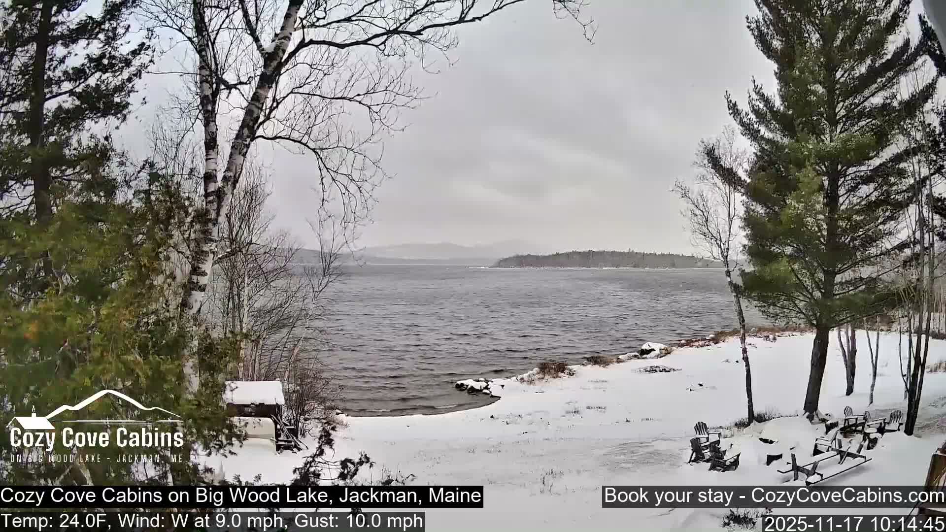 Cozy Cove Cabins, Wood Pond Live Cam - Jackman, Maine,  USA
