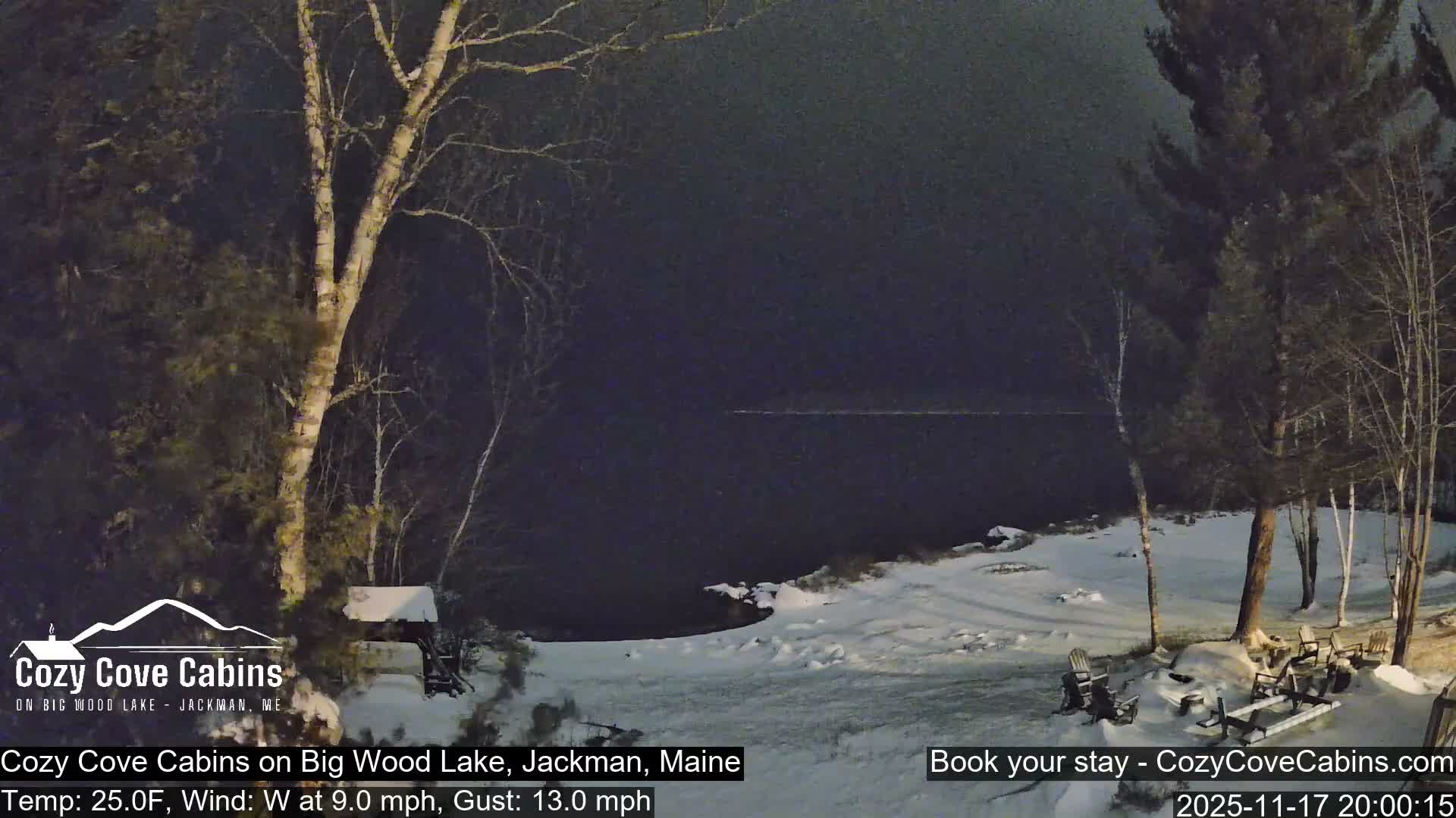 Cozy Cove Cabins, Wood Pond Live Cam - Jackman, Maine,  USA