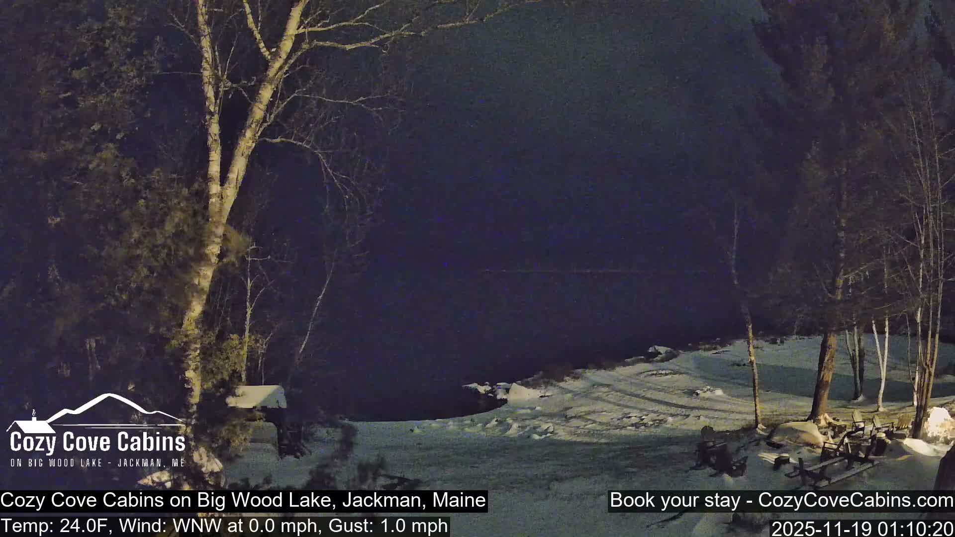 Cozy Cove Cabins, Wood Pond Live Cam - Jackman, Maine,  USA