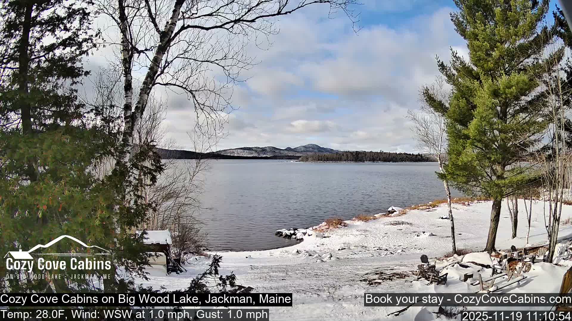 Cozy Cove Cabins, Wood Pond Live Cam - Jackman, Maine,  USA